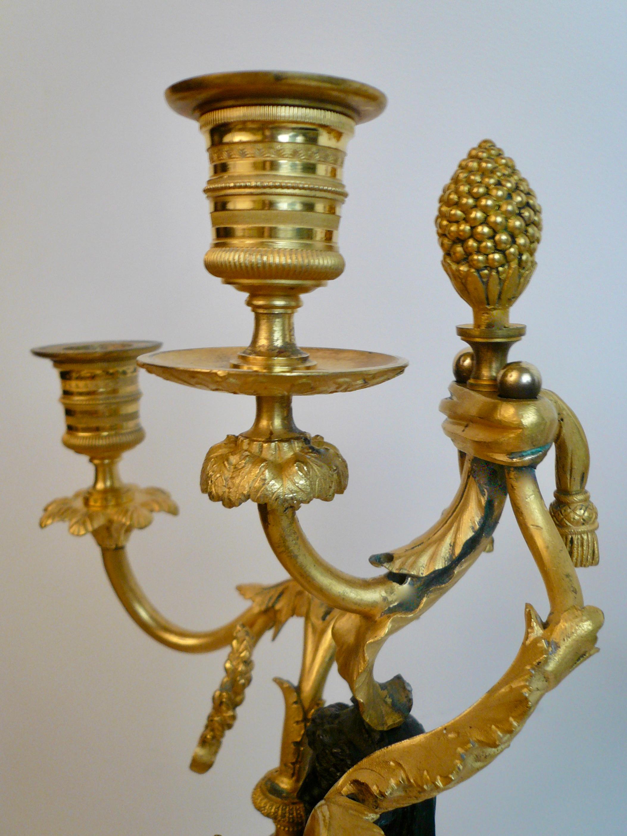 Pair French Directoire Bronze and Marble Neo-Classical Figural Candelabra For Sale 8