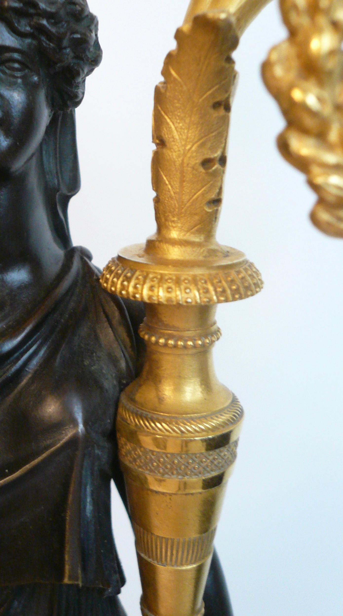 Pair French Directoire Bronze and Marble Neo-Classical Figural Candelabra For Sale 10