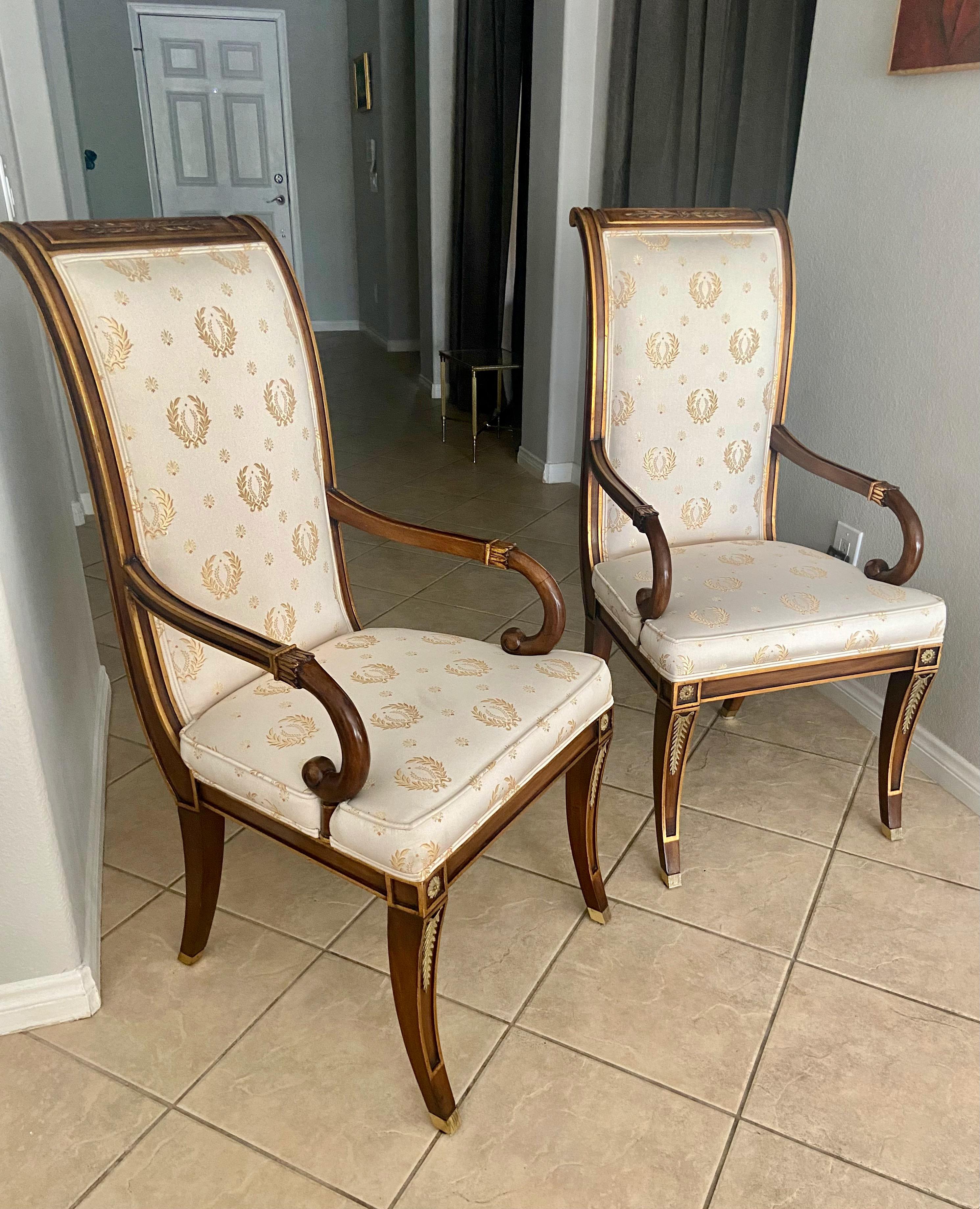 Mid-20th Century Pair French Directoire Carved Fauteuil Arm Chairs