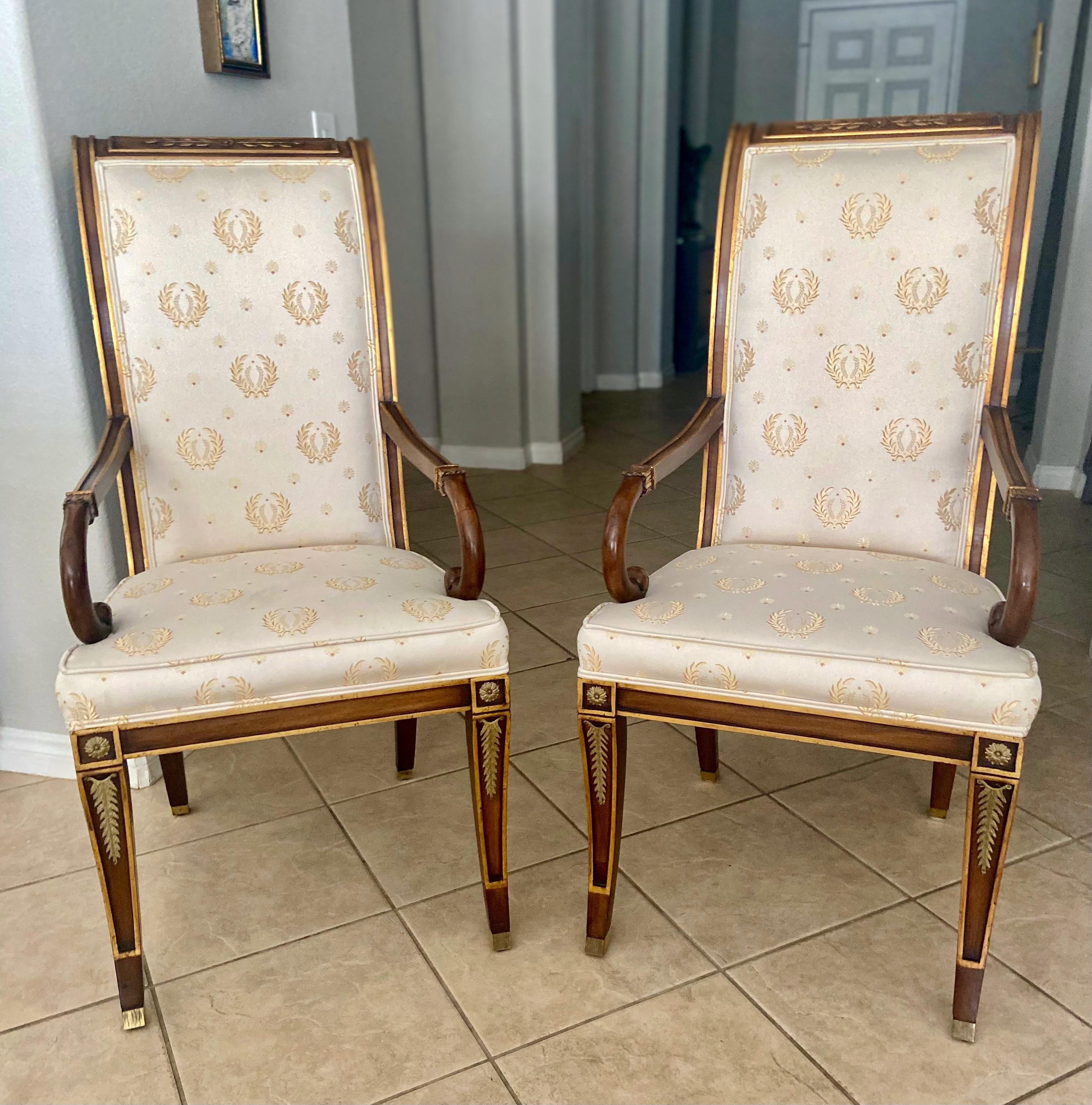 Pair French Directoire Carved Fauteuil Arm Chairs 1