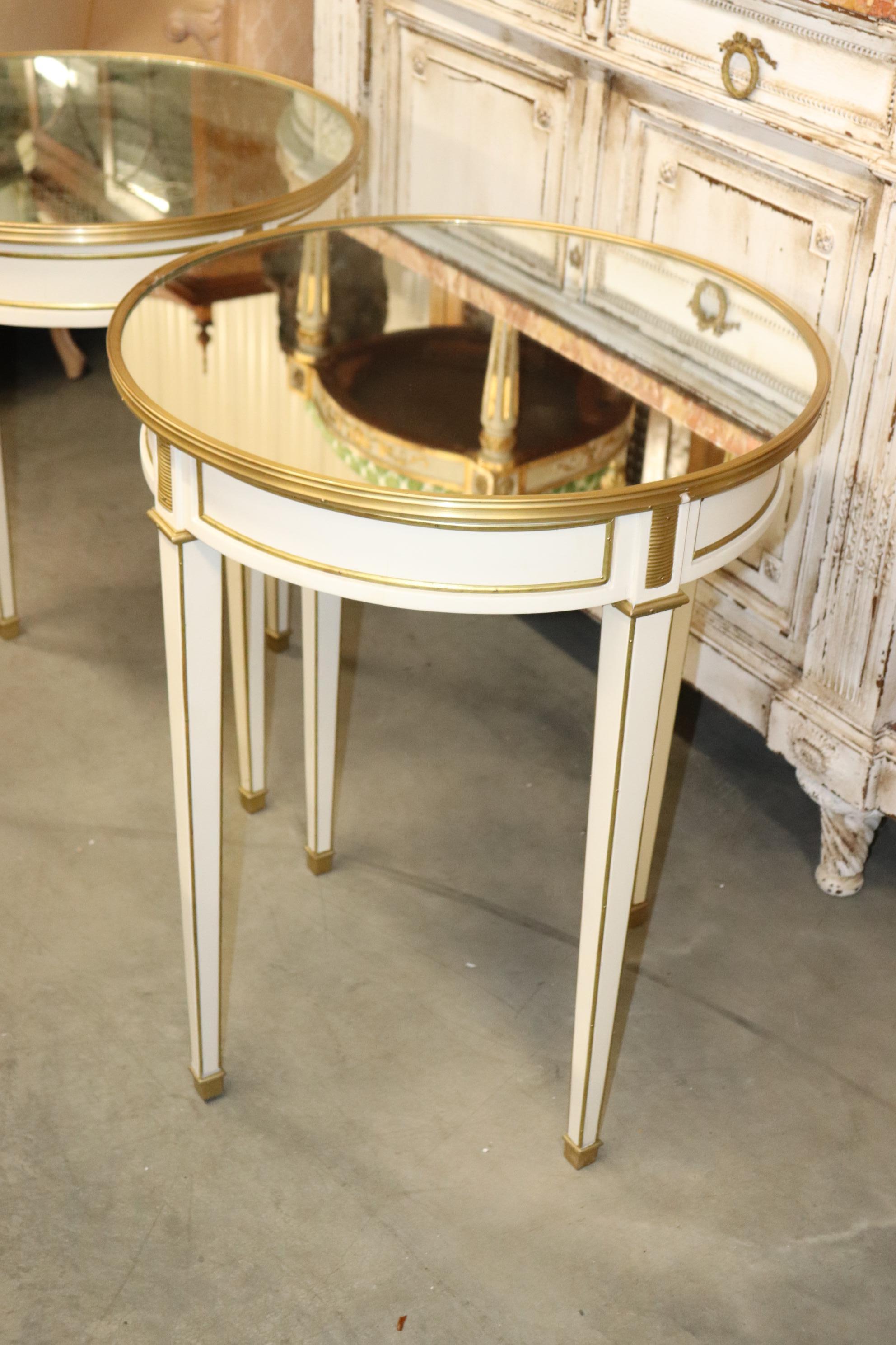 European Pair French Directoire Louis XVI White Painted Mirrored Gueridons End Tables For Sale
