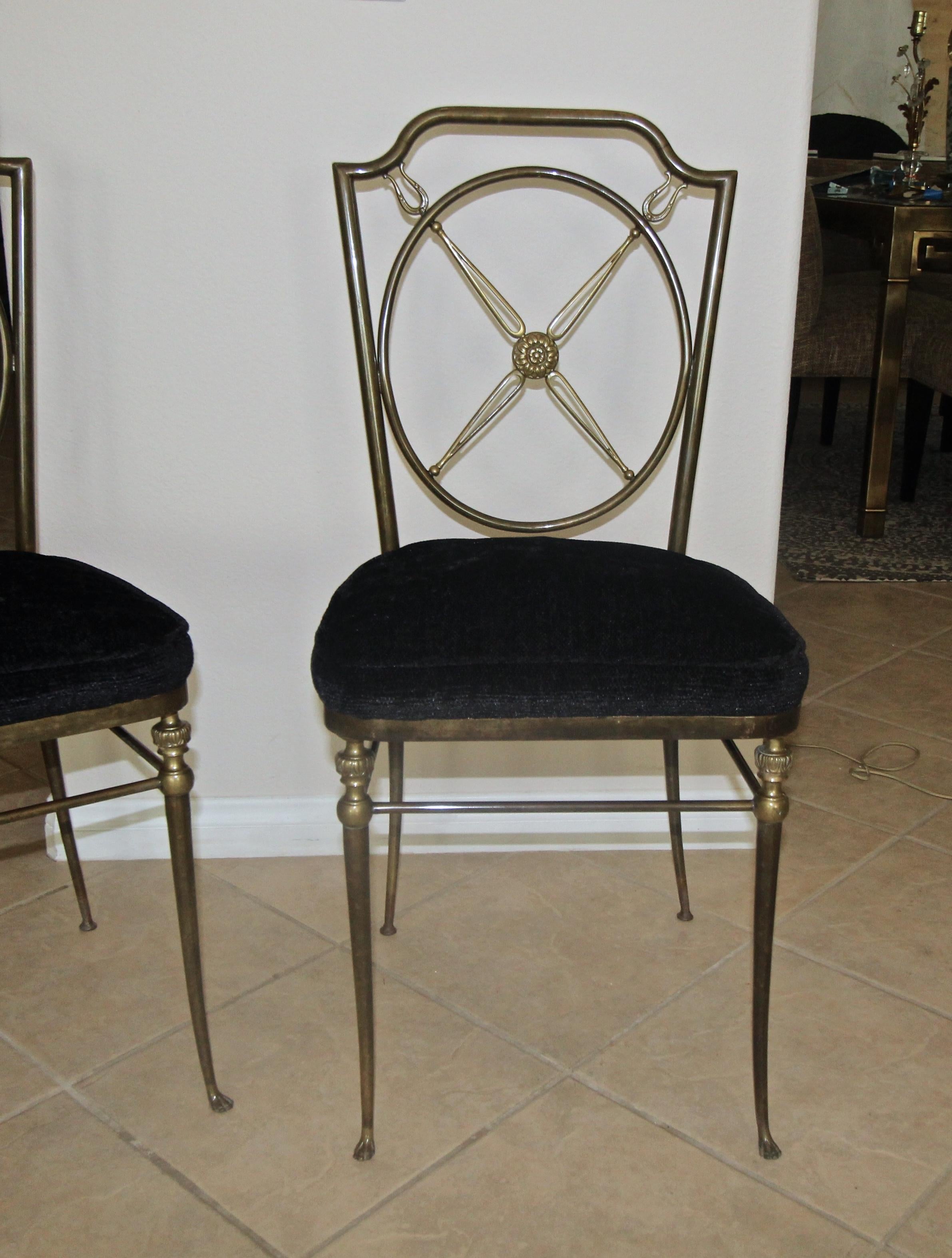 Pair French Directoire Style Bronze Paw Feet Side Chairs For Sale 5