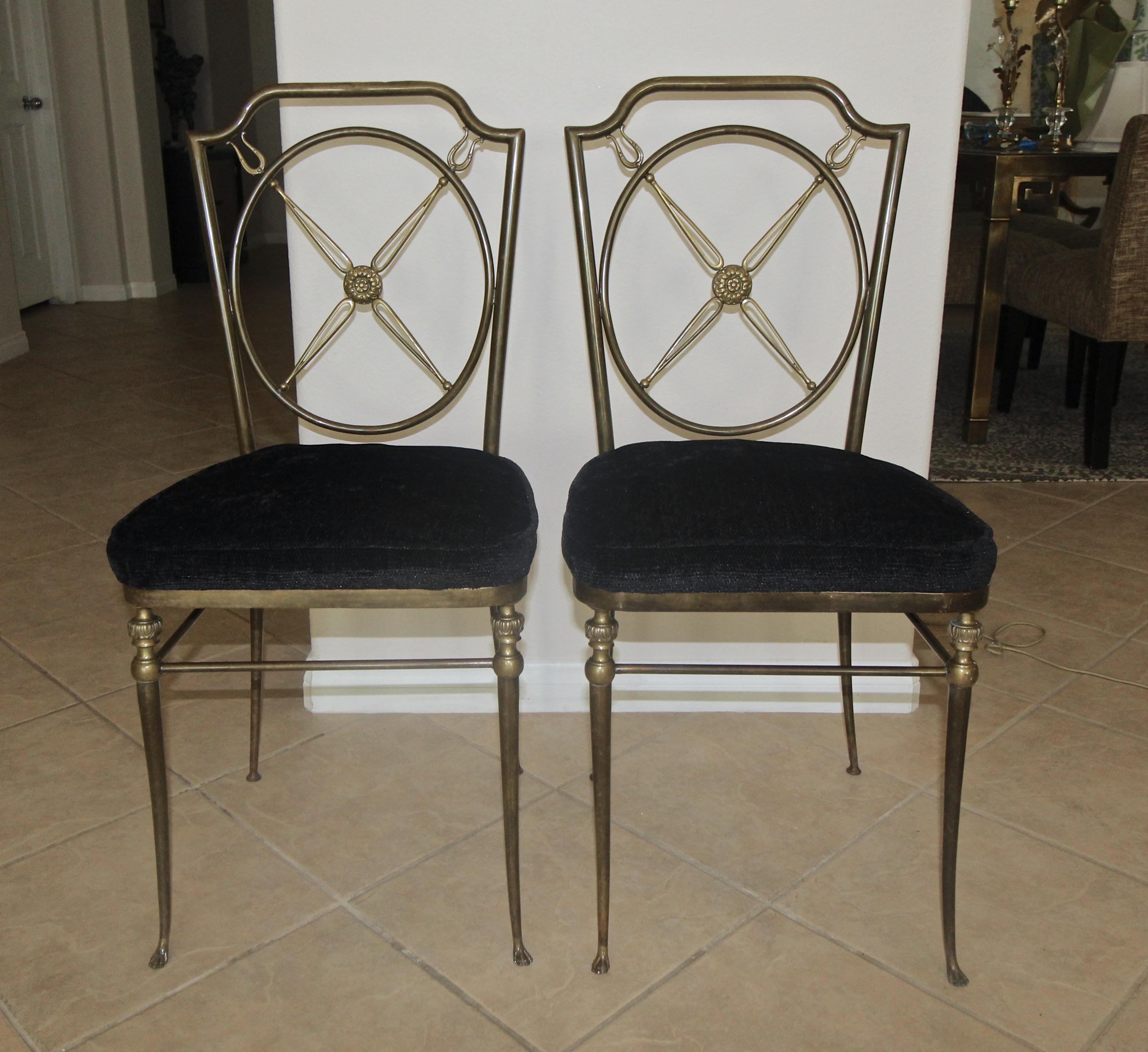 Pair French Directoire Style Bronze Paw Feet Side Chairs For Sale 13