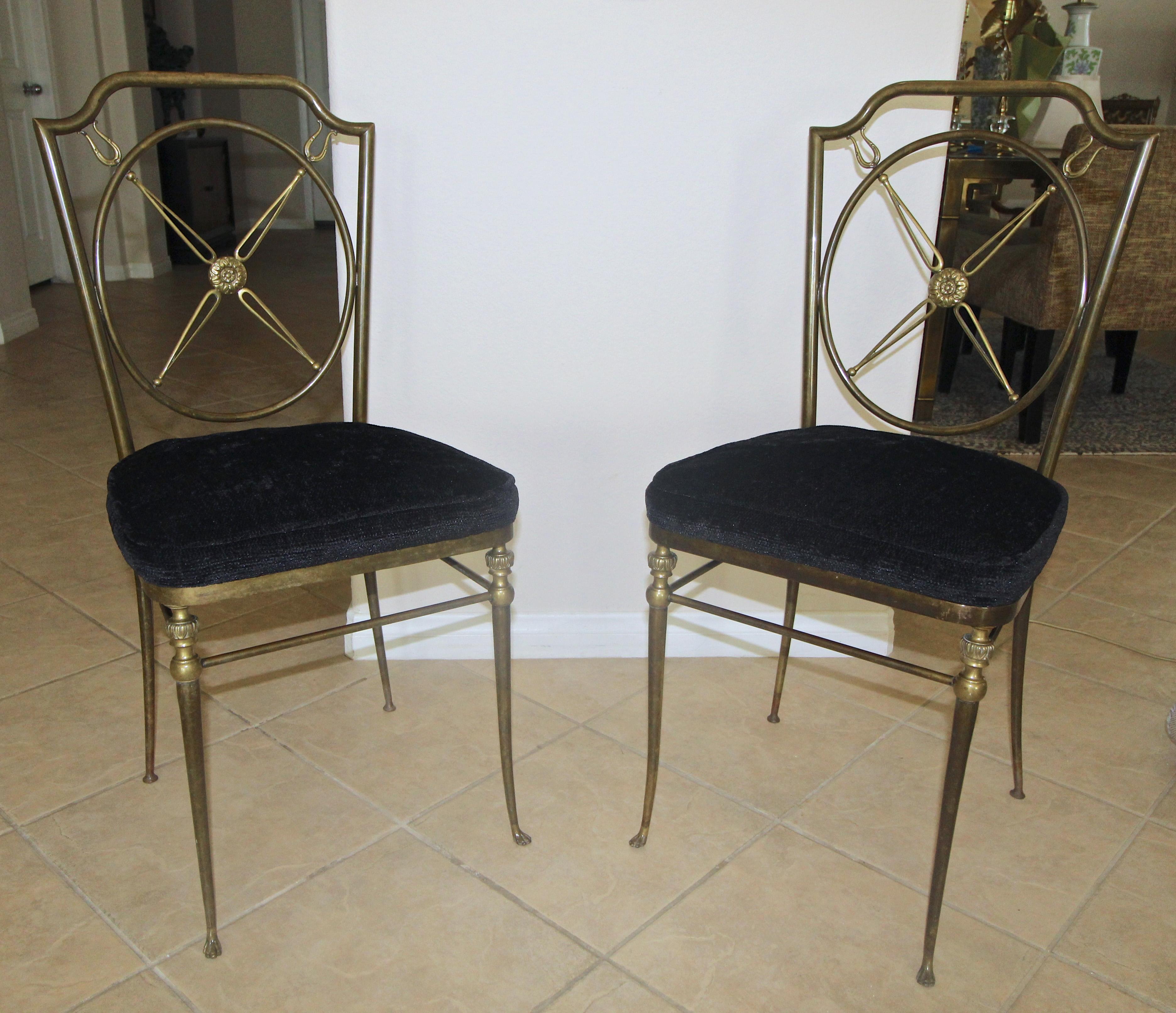 Pair French Directoire Style Bronze Paw Feet Side Chairs For Sale 15