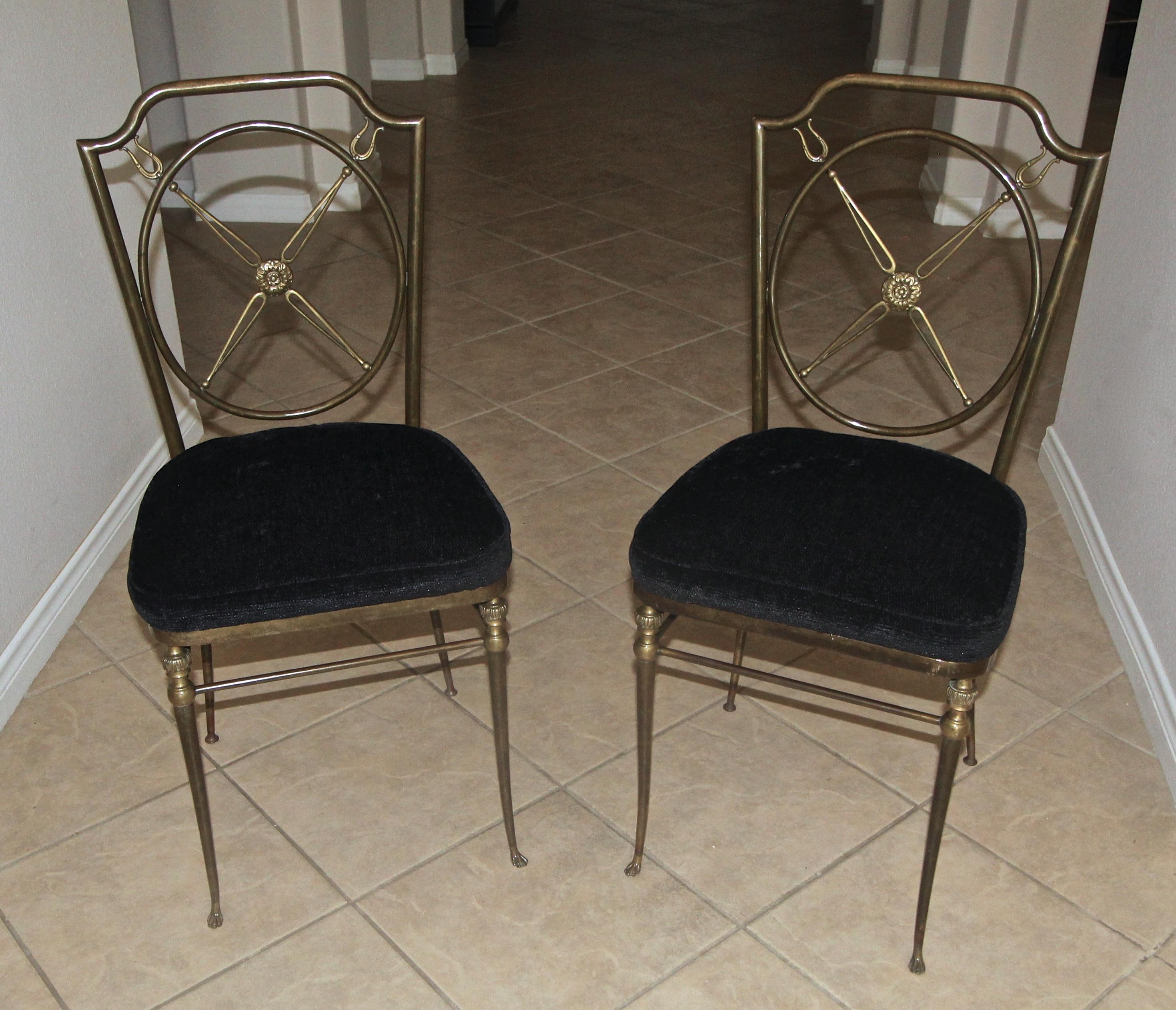 Pair French Directoire Style Bronze Paw Feet Side Chairs In Good Condition For Sale In Palm Springs, CA