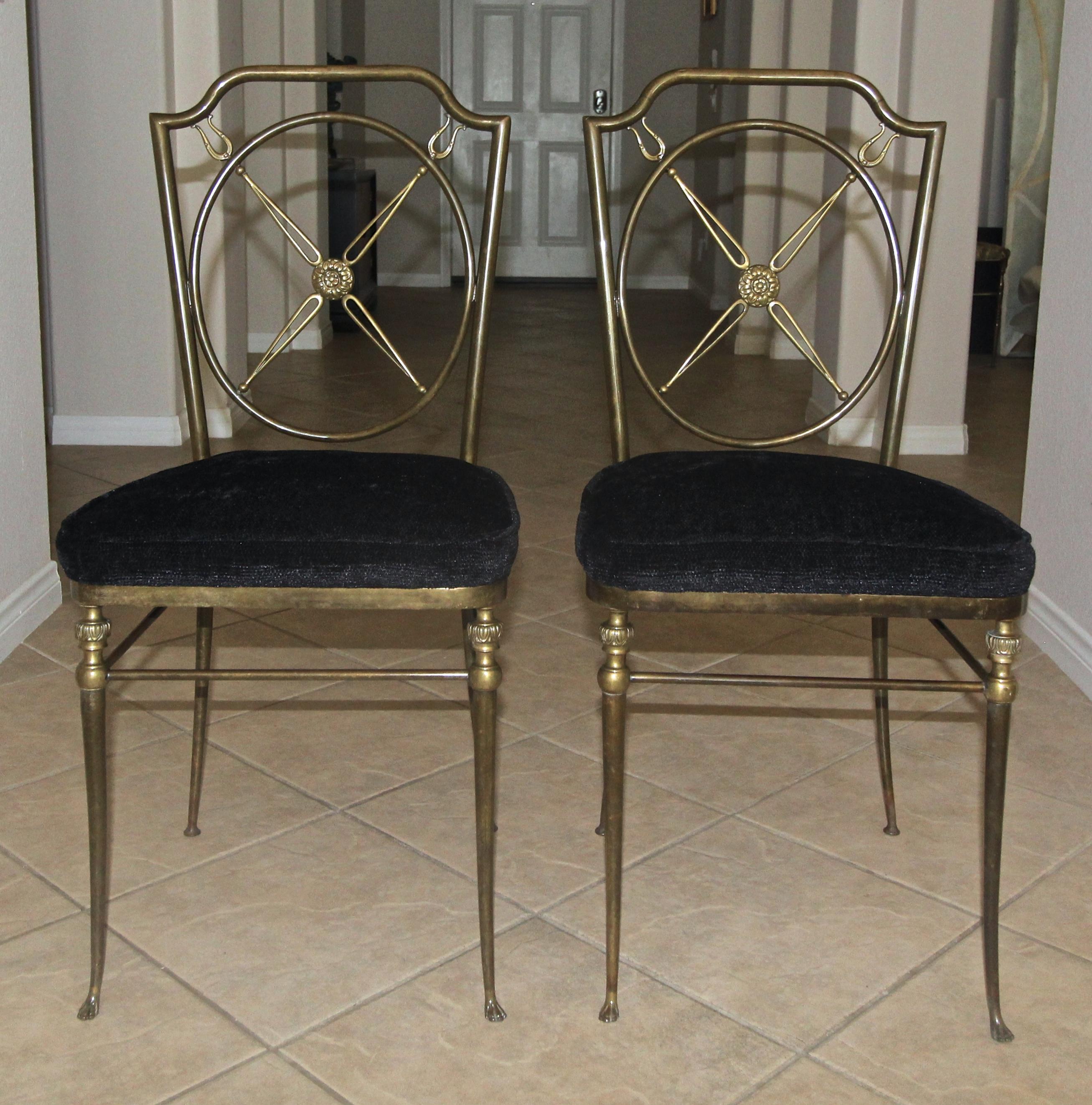 20th Century Pair French Directoire Style Bronze Paw Feet Side Chairs For Sale