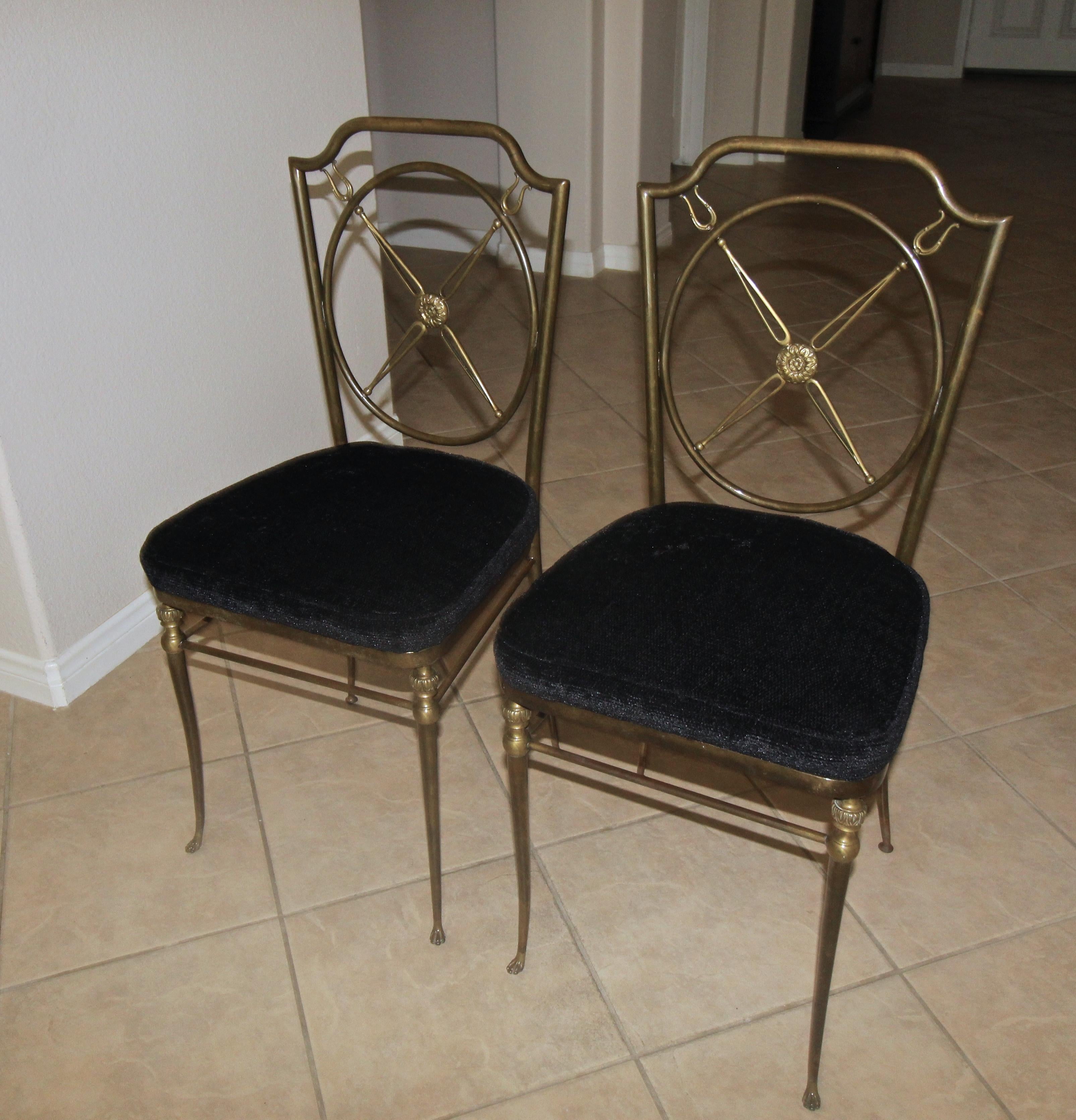 Pair French Directoire Style Bronze Paw Feet Side Chairs For Sale 1