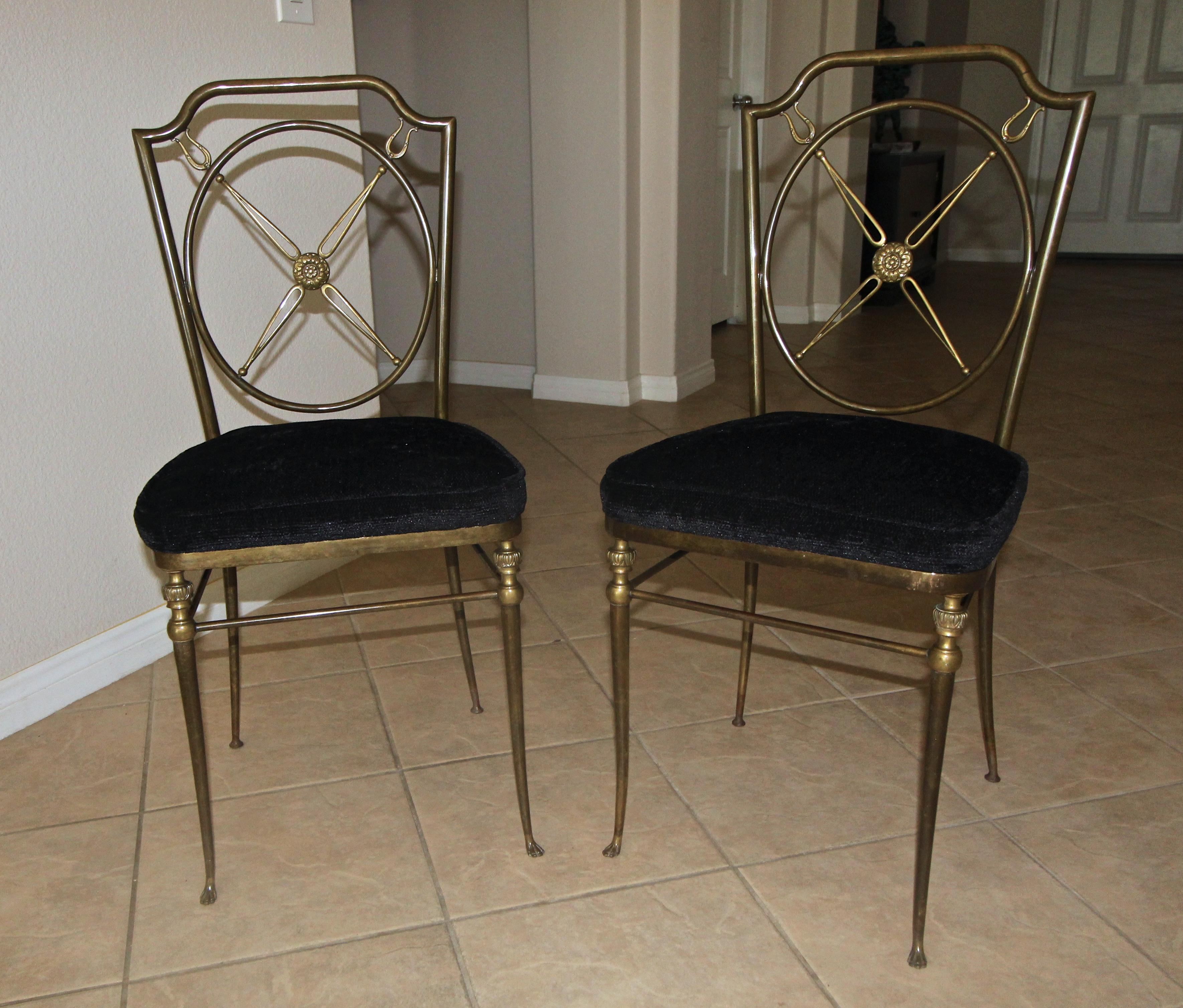 Pair French Directoire Style Bronze Paw Feet Side Chairs For Sale 2