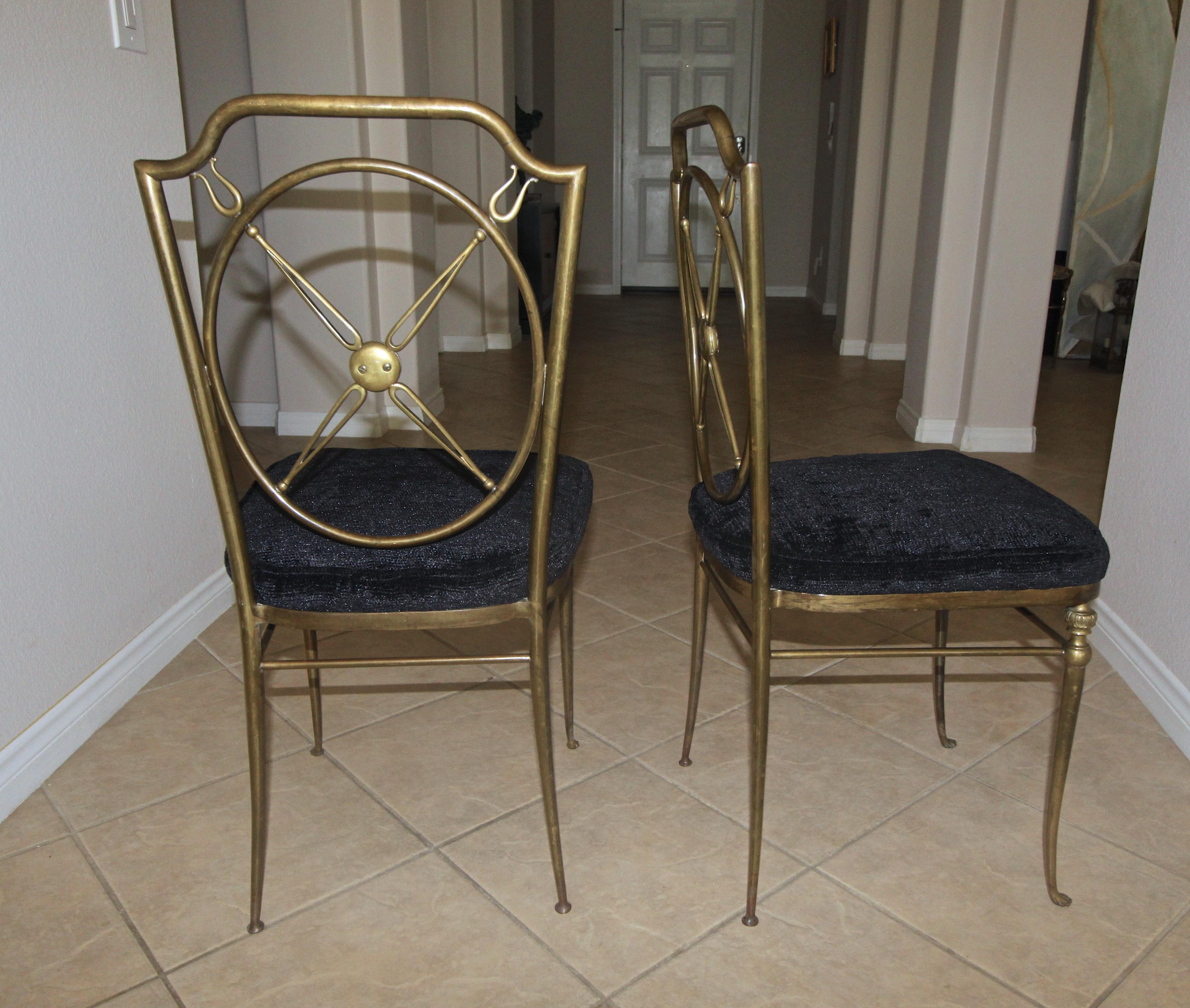Pair French Directoire Style Bronze Paw Feet Side Chairs For Sale 3
