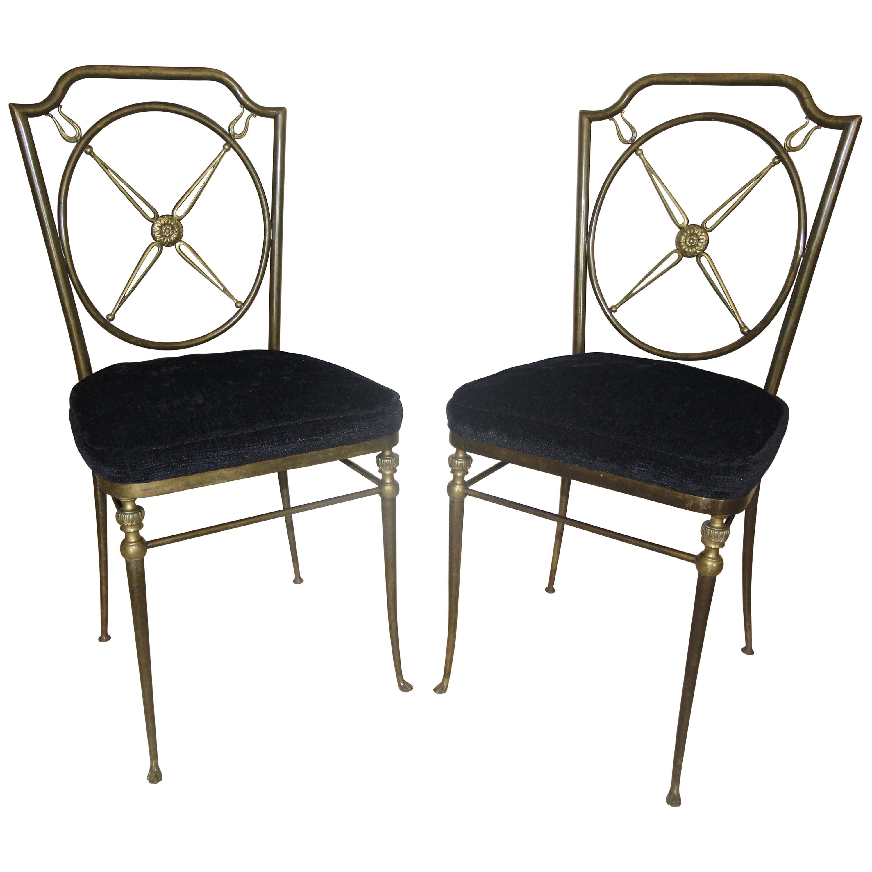 Pair French Directoire Style Bronze Paw Feet Side Chairs