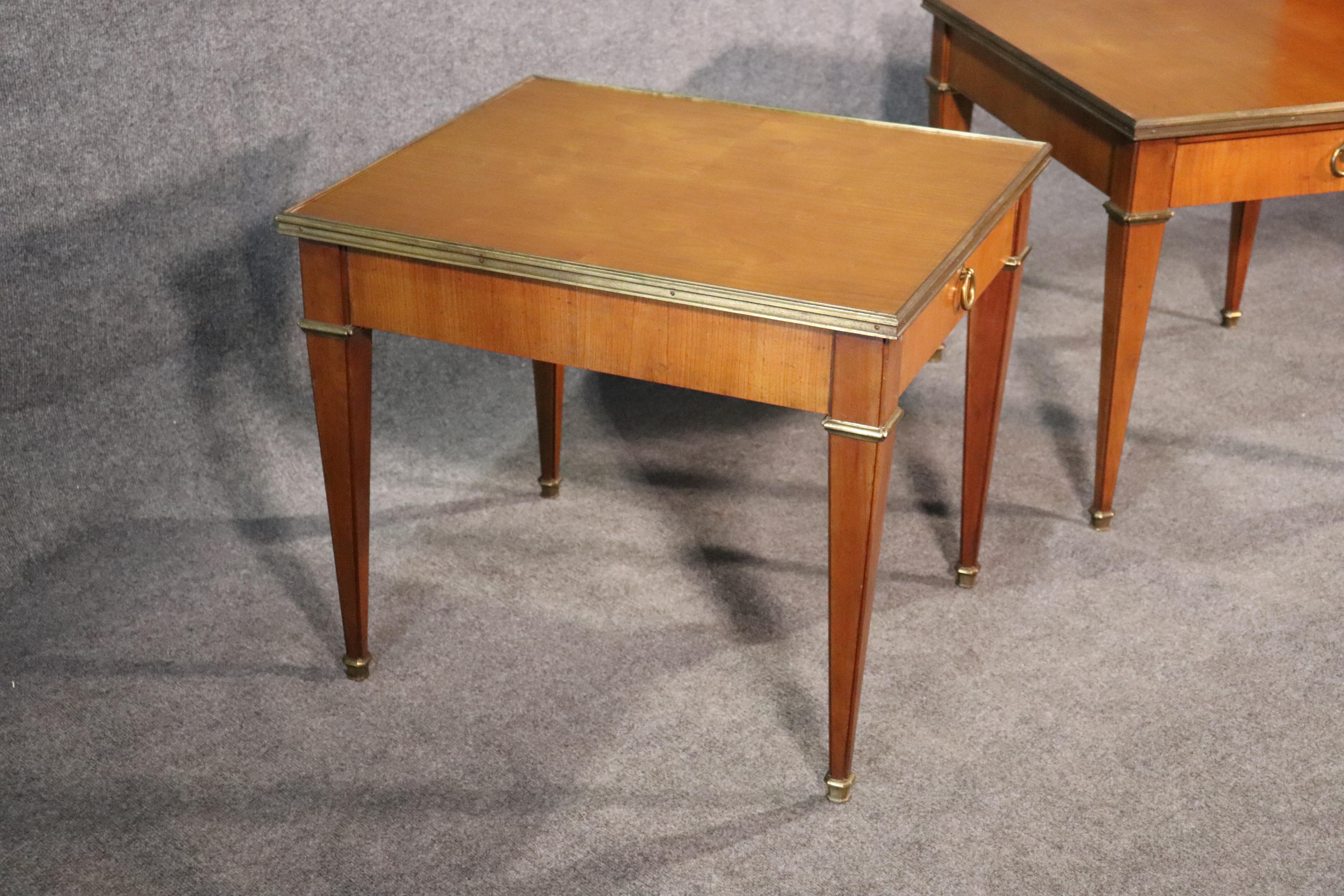 American Pair of French Directoire Style Cherry Brass Mounted Baker End Occasional Tables