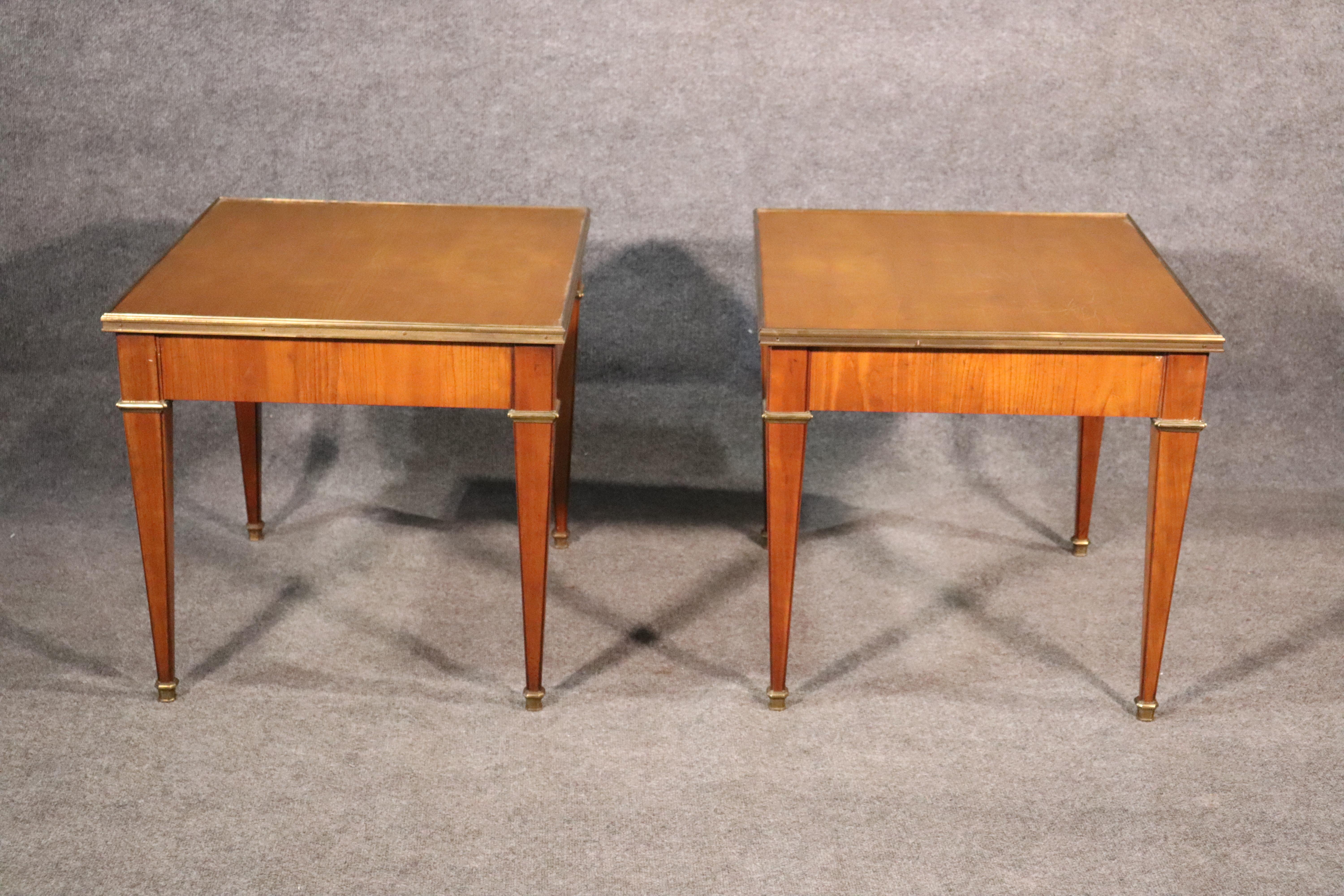 Pair of French Directoire Style Cherry Brass Mounted Baker End Occasional Tables 3