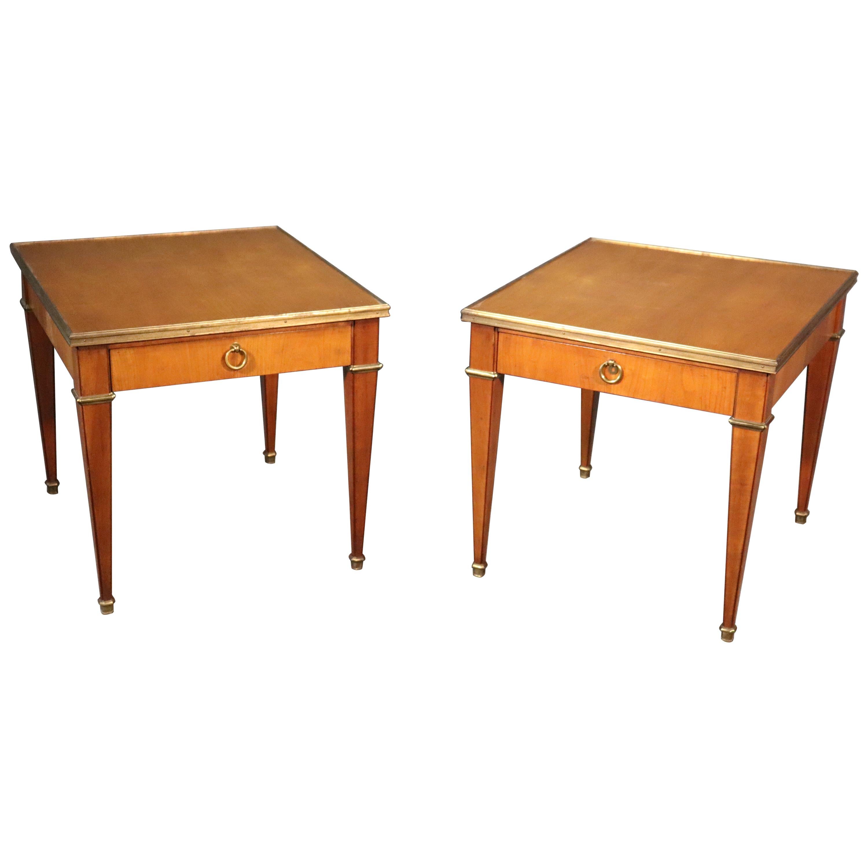 Pair of French Directoire Style Cherry Brass Mounted Baker End Occasional Tables