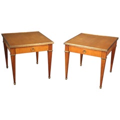 Pair of French Directoire Style Cherry Brass Mounted Baker End Occasional Tables