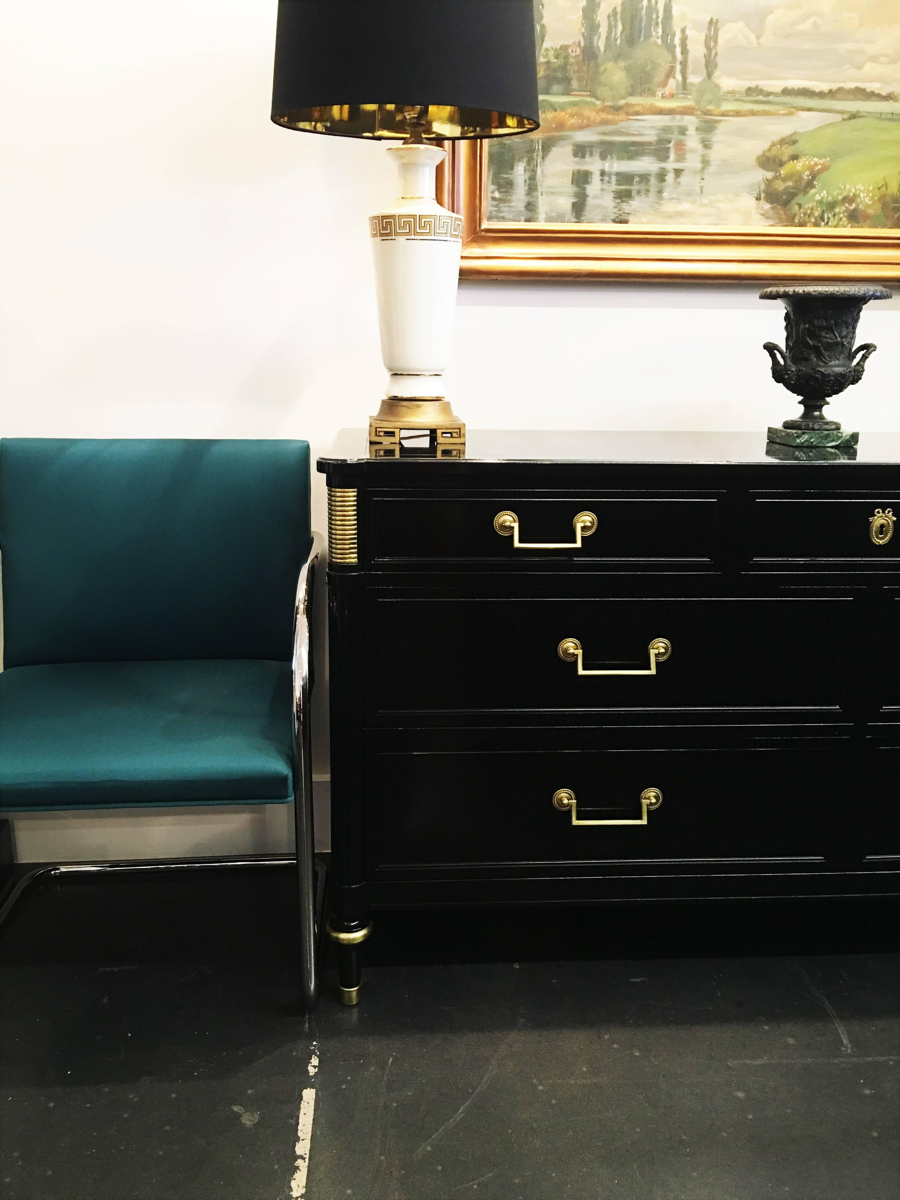 Pair French Directoire Style Ebonized Commodes by Maison Jansen For Sale 2