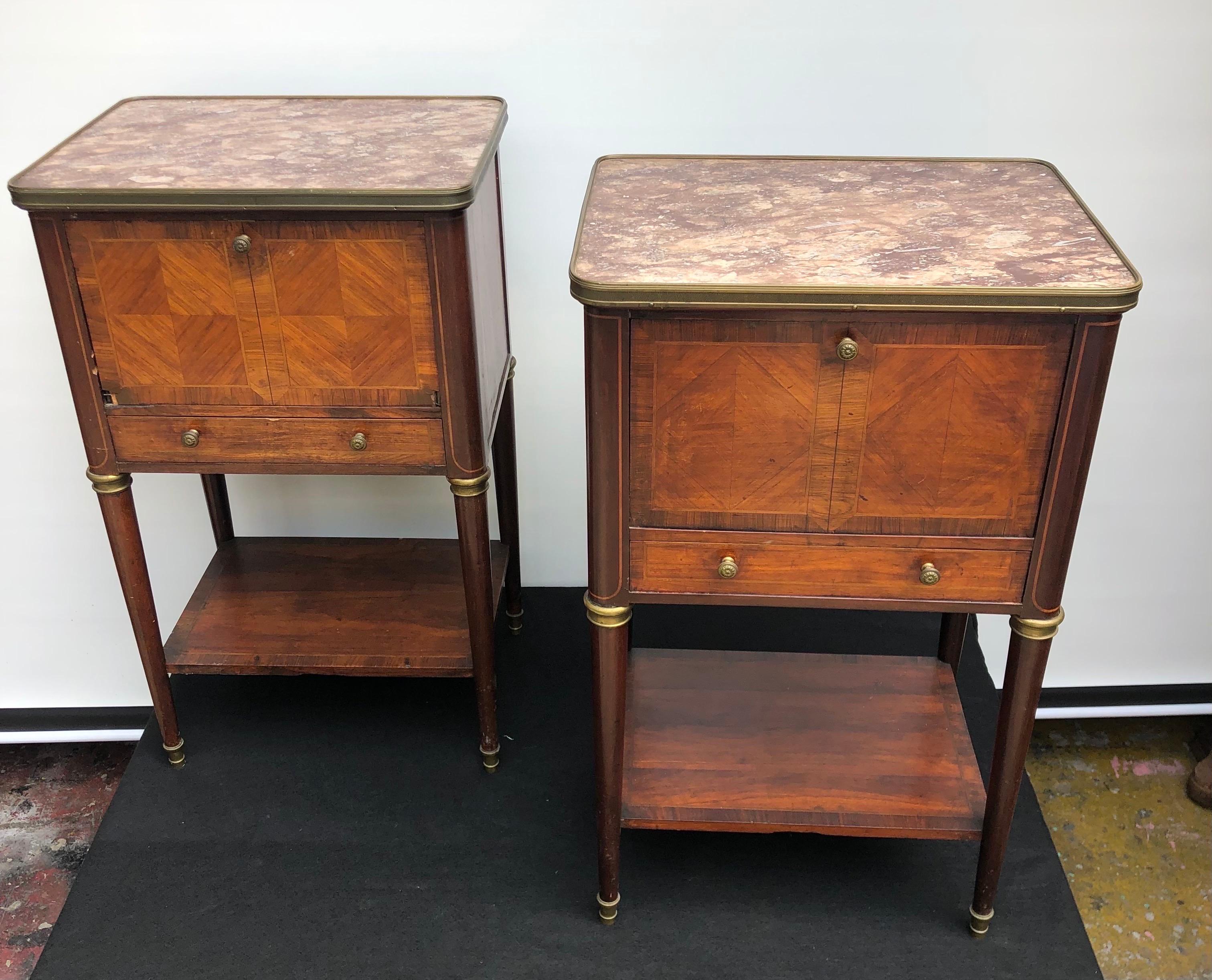 Pair French Directoire Style Marble-Top End Tables / Nightstands, 19th Century 11