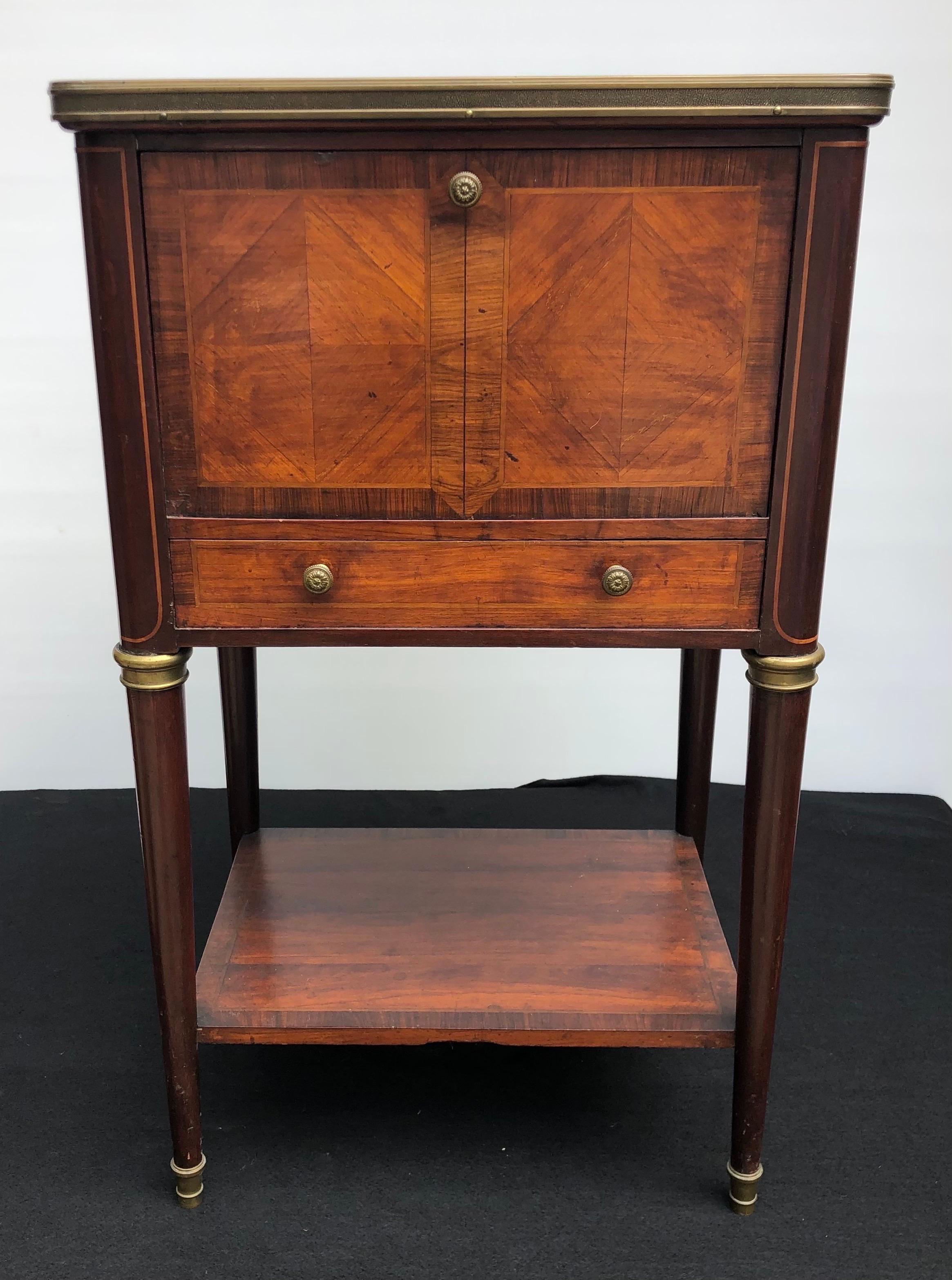 Inlay Pair French Directoire Style Marble-Top End Tables / Nightstands, 19th Century