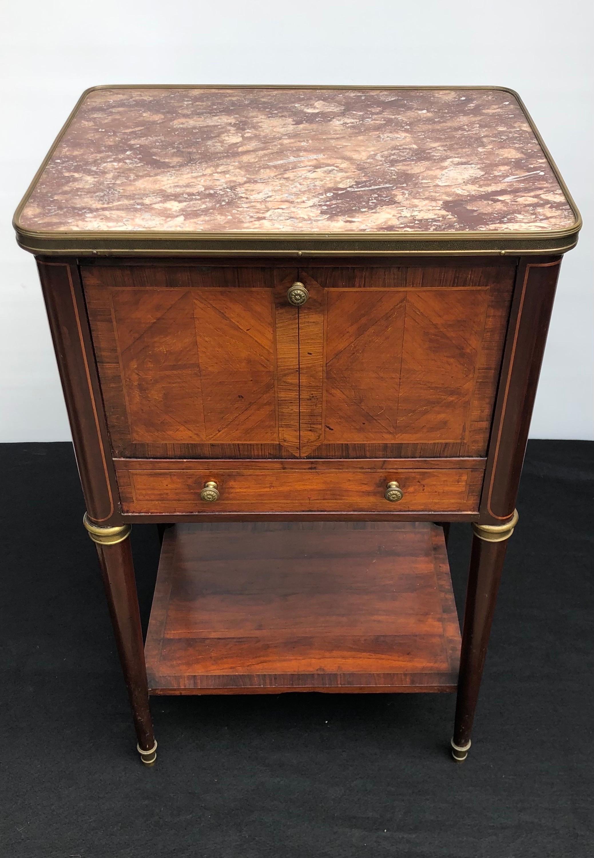 Pair French Directoire Style Marble-Top End Tables / Nightstands, 19th Century In Good Condition In Charleston, SC