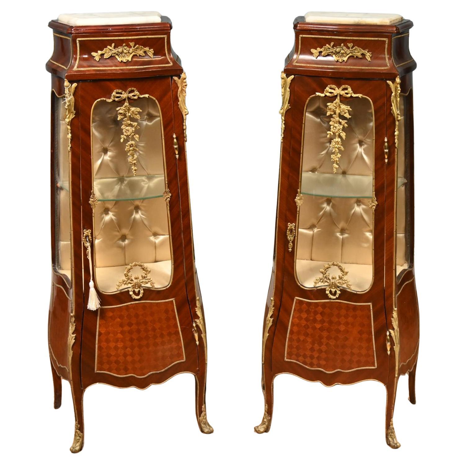 Pair French Display Cabinets Vitrines Louis XV Revival