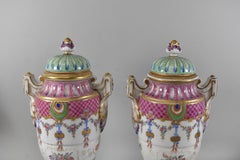 Pair French Dresden Style Mantle Urns