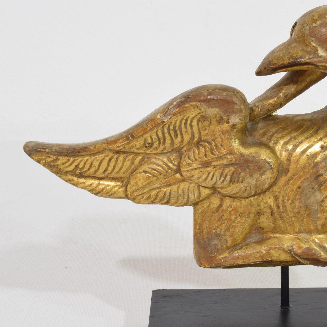 Pair French Early 19th Century Hand Carved Giltwood  Empire Style bird Ornaments For Sale 4