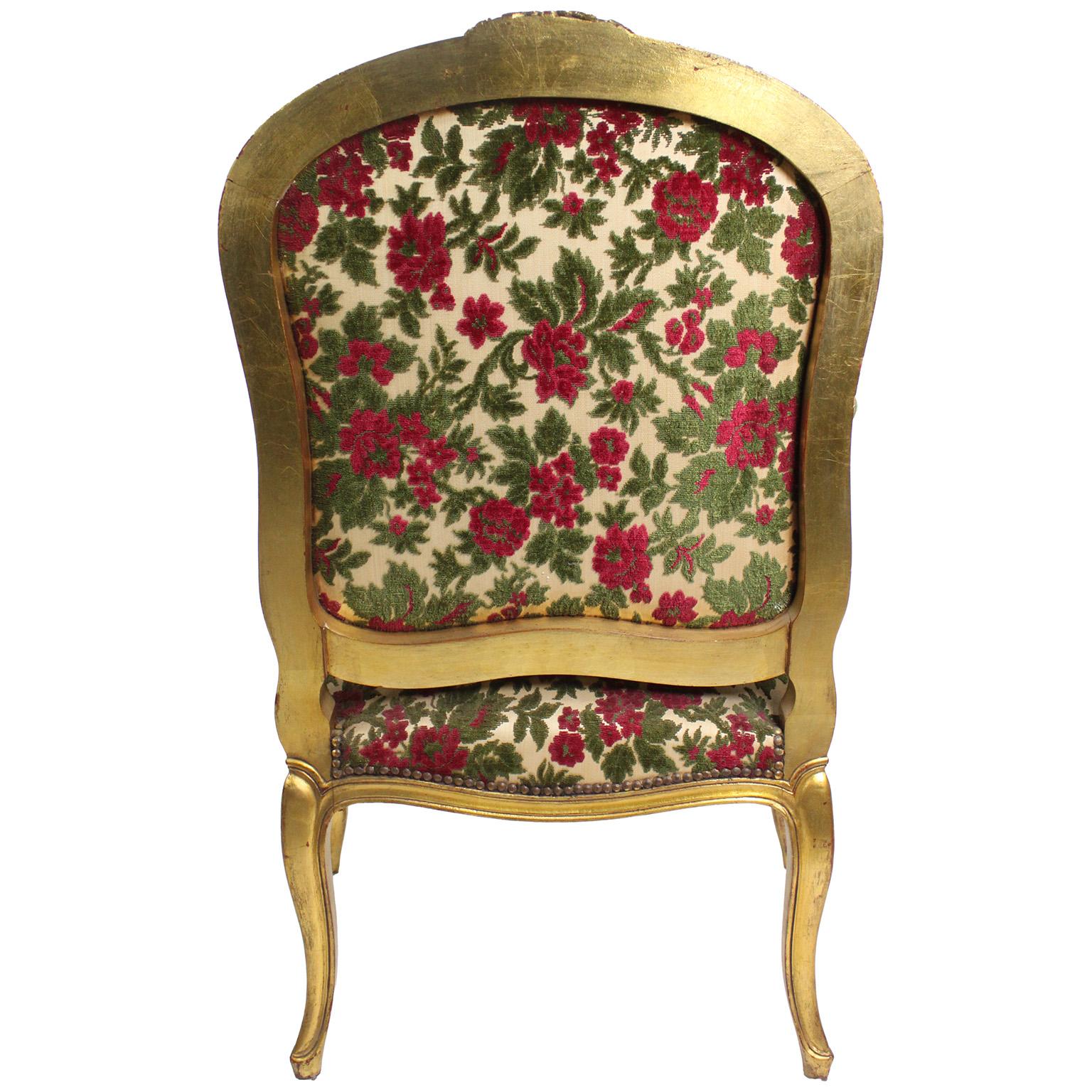 Pair French Early 20th Century Louis XV Style Giltwood Carved Fauteuil Armchairs For Sale 7