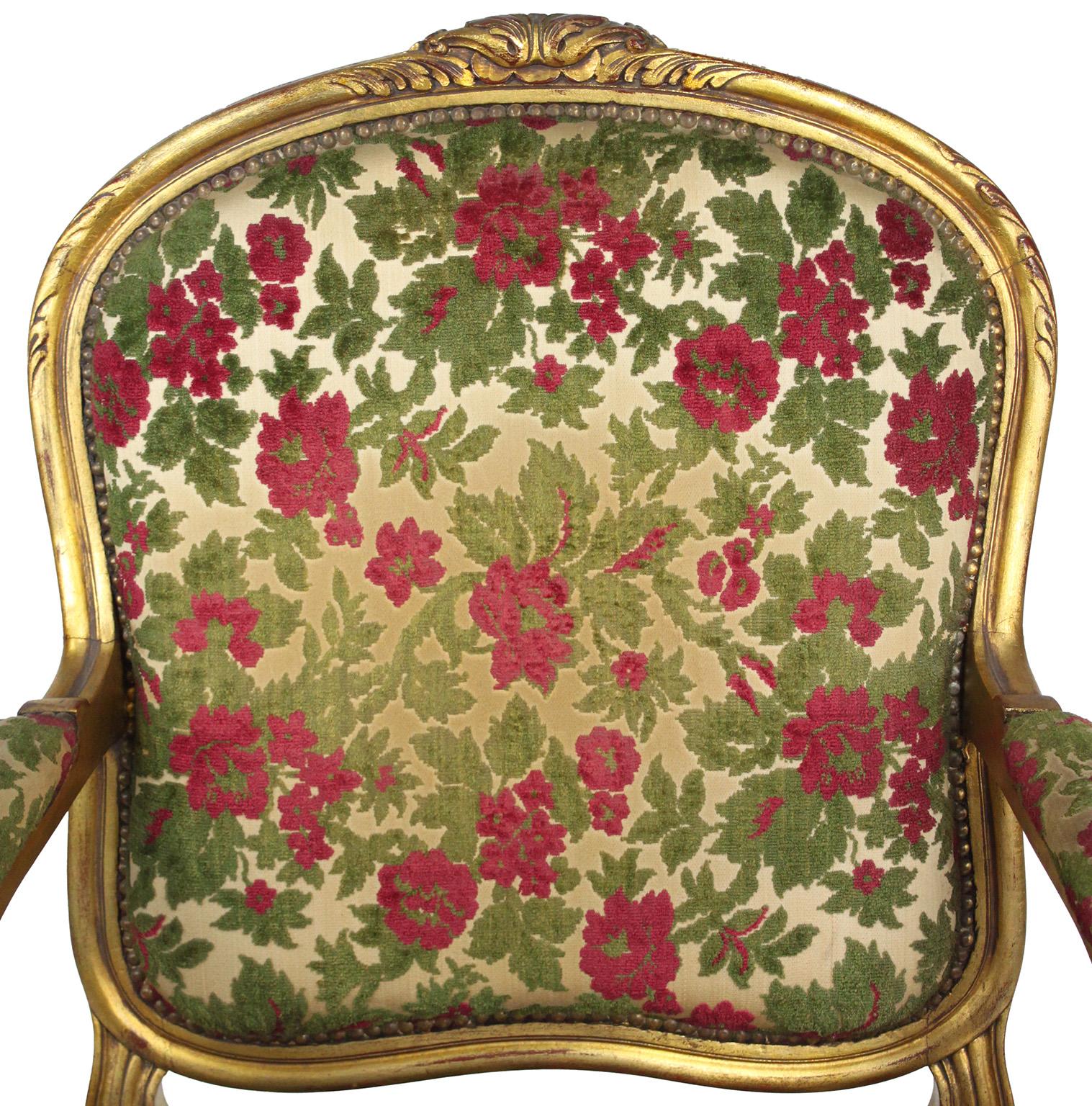 Pair French Early 20th Century Louis XV Style Giltwood Carved Fauteuil Armchairs For Sale 10