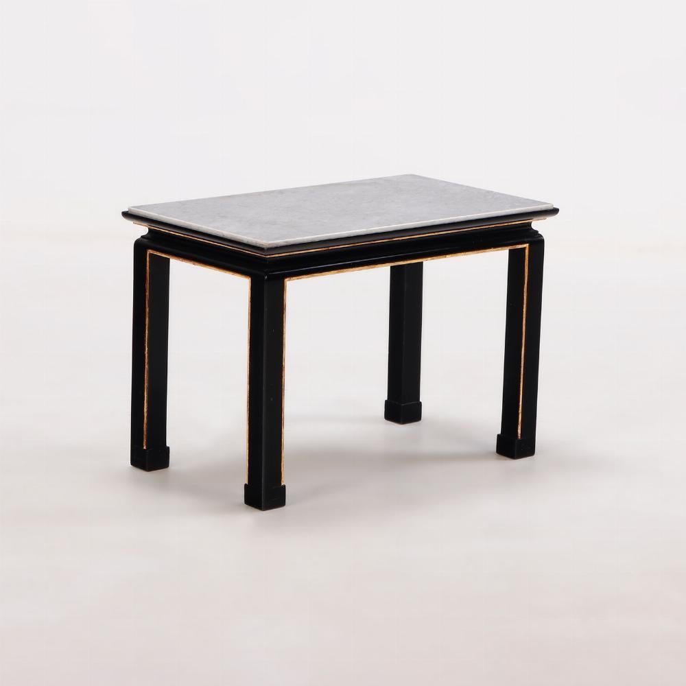 Modern Pair French ebonized and giltwood end tables C 1950 in manner of James Mont. For Sale