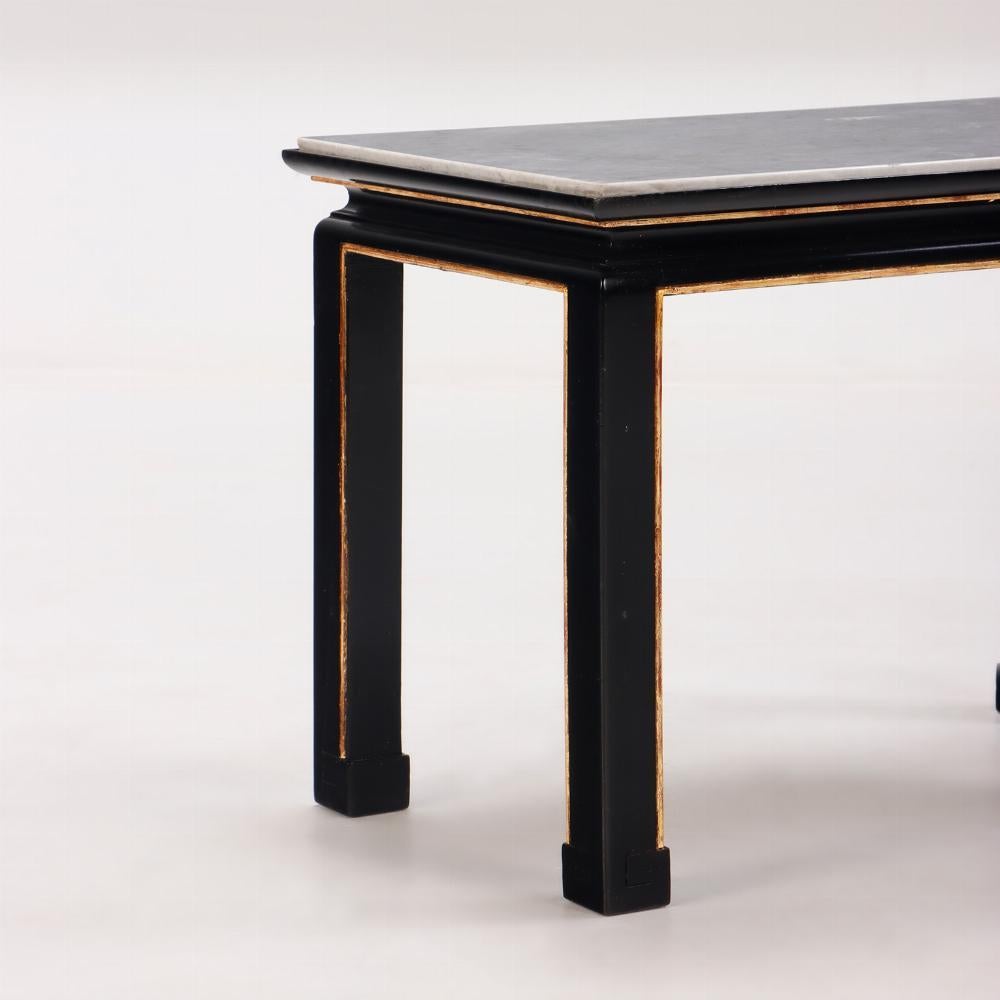 Late 20th Century Pair French ebonized and giltwood end tables C 1950 in manner of James Mont. For Sale