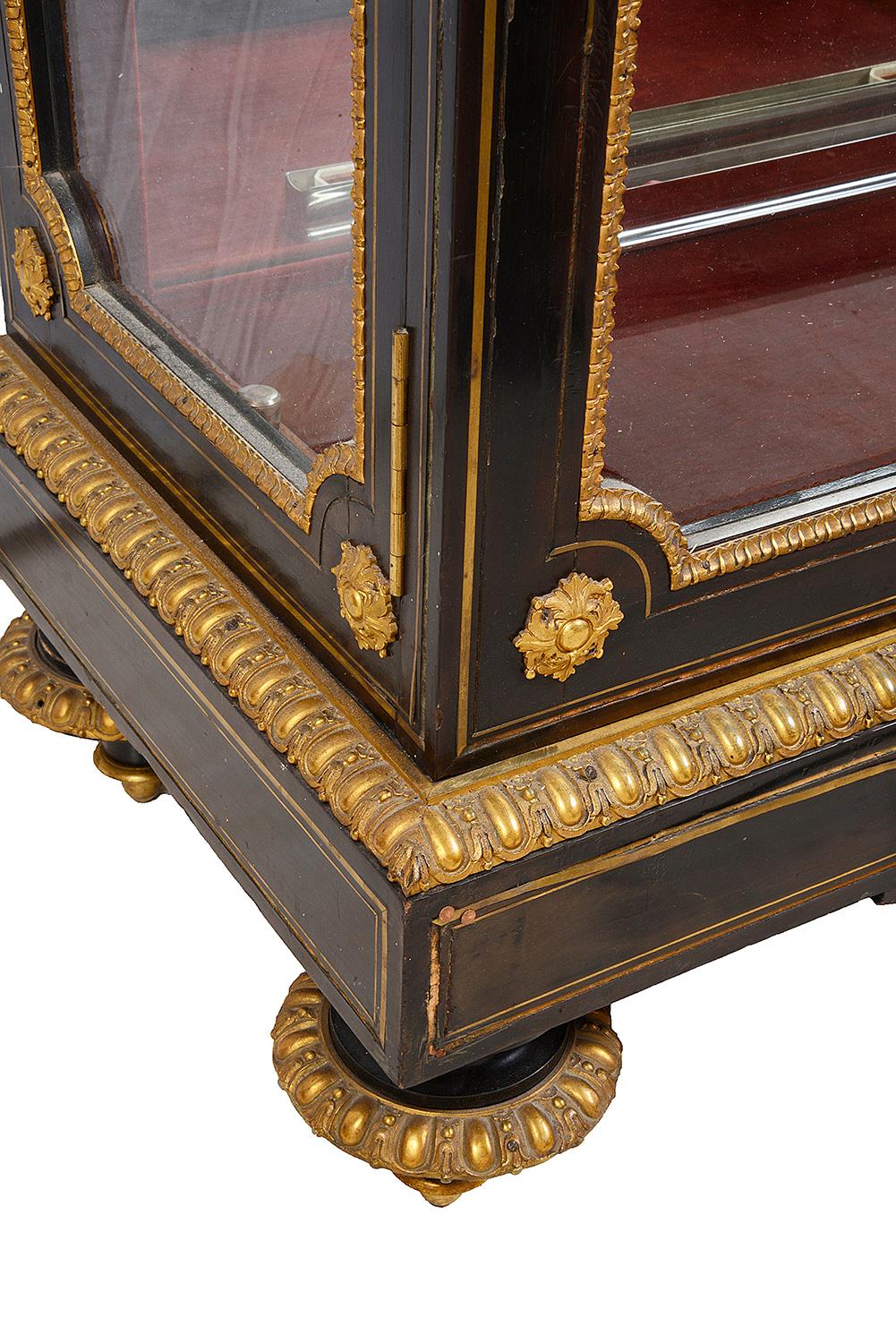 Pair of French Ebony and Ormolu Vitrines, circa 1870 In Good Condition For Sale In Brighton, Sussex