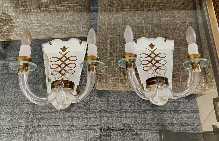 Pair of French Eglomise Mirrored Brass Wall Sconces For Sale 15