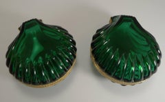 Pair of French Emerald Crystal Shell Shaped Jewelry Boxes, circa 1920