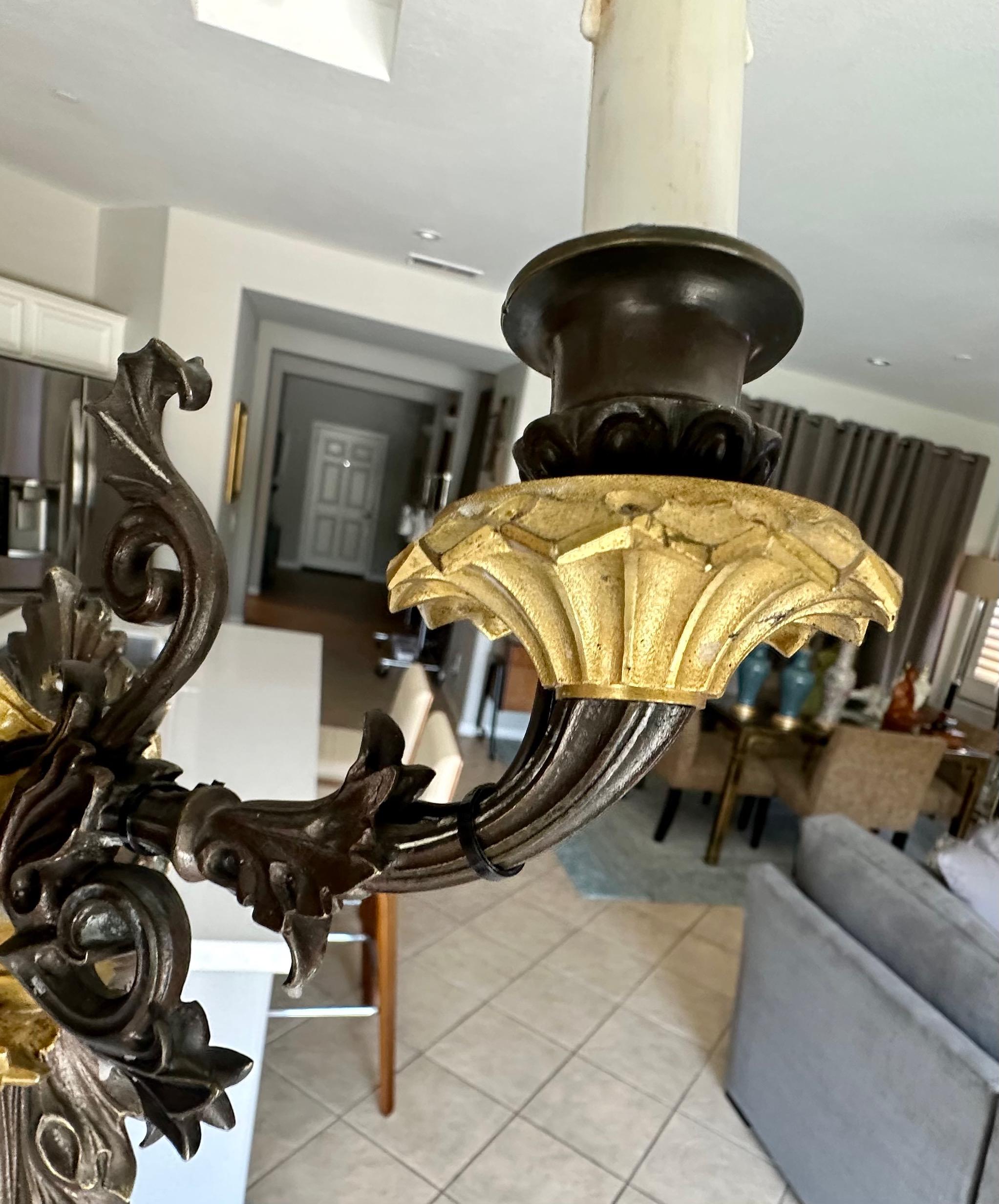 Pair French Empire 3 Arm Bronze Wall Sconces For Sale 7