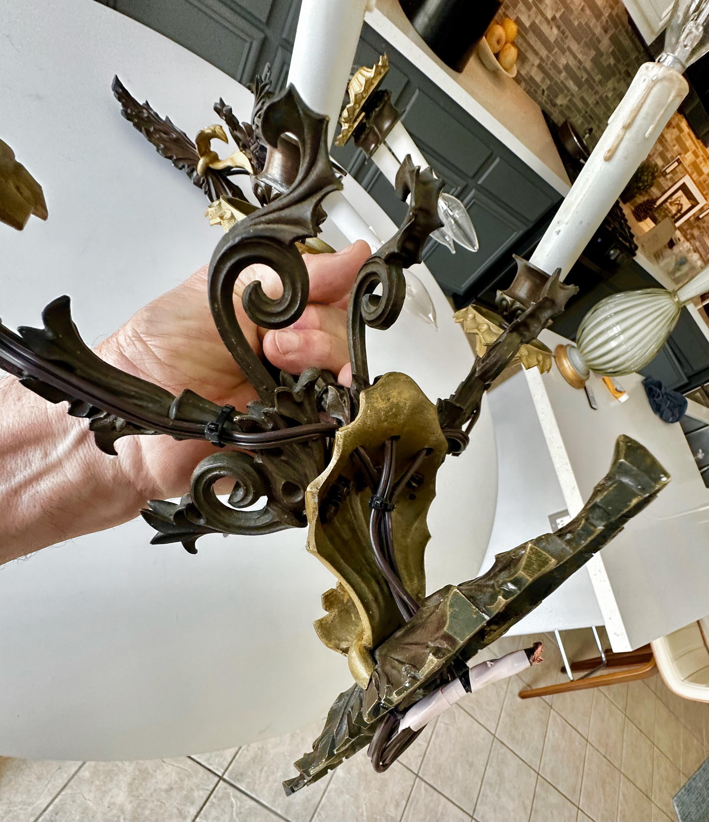 Pair French Empire 3 Arm Bronze Wall Sconces For Sale 8