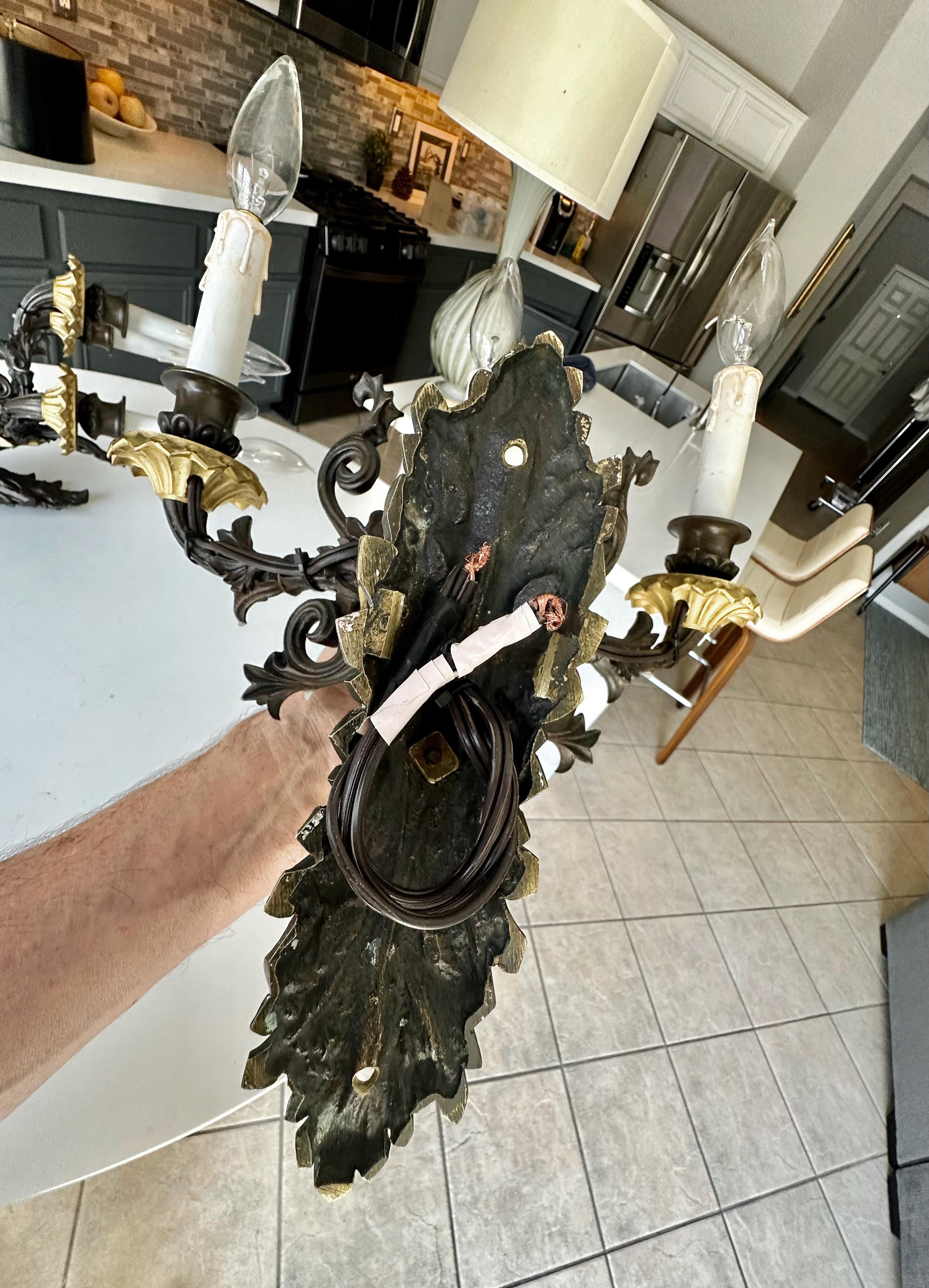 Pair French Empire 3 Arm Bronze Wall Sconces For Sale 13
