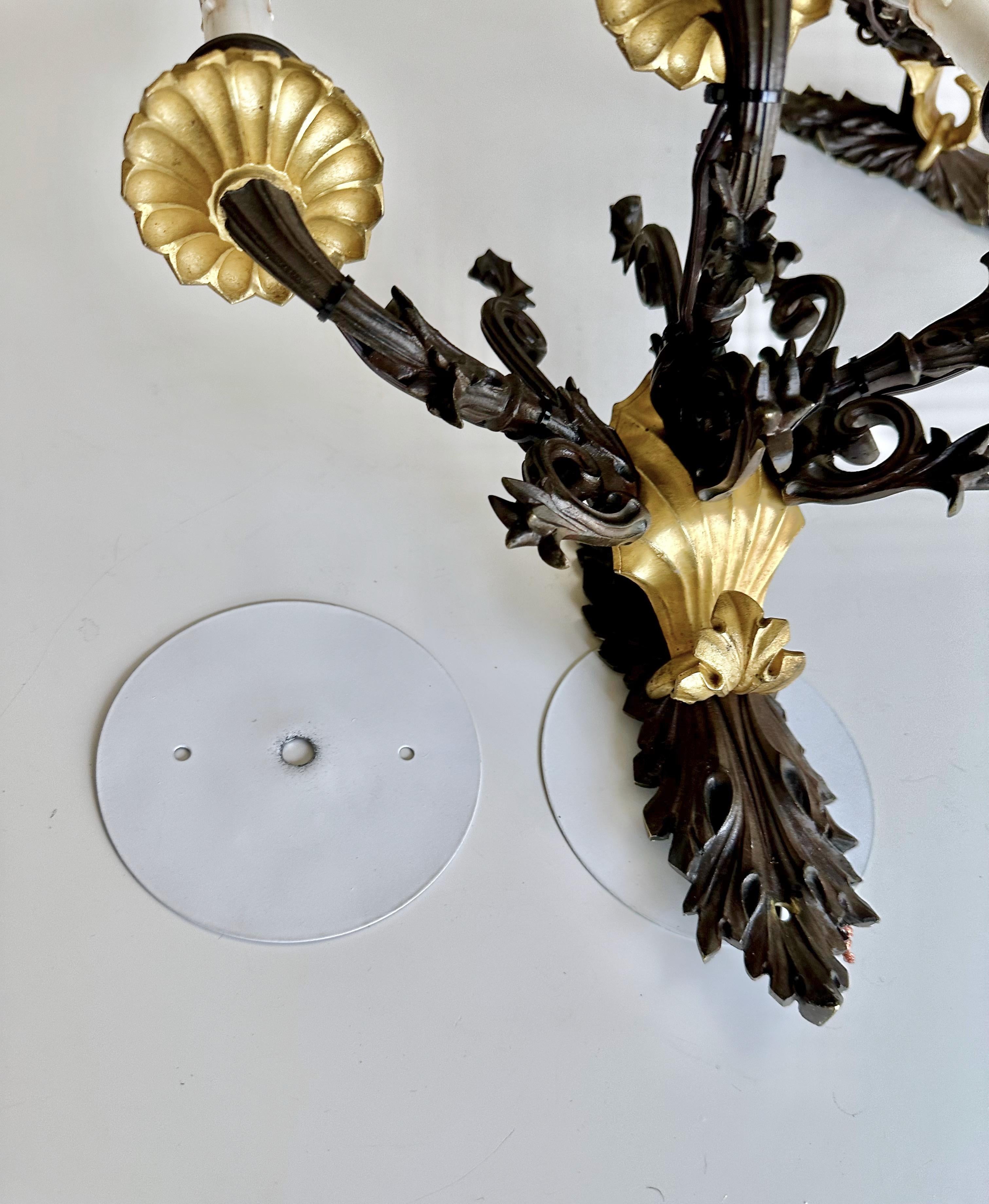 Pair French Empire 3 Arm Bronze Wall Sconces For Sale 14