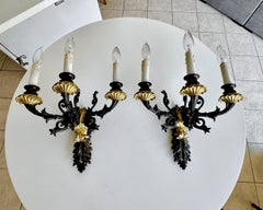19th Century French Empire Wall Sconces, Patinated Bronze, Three Arms