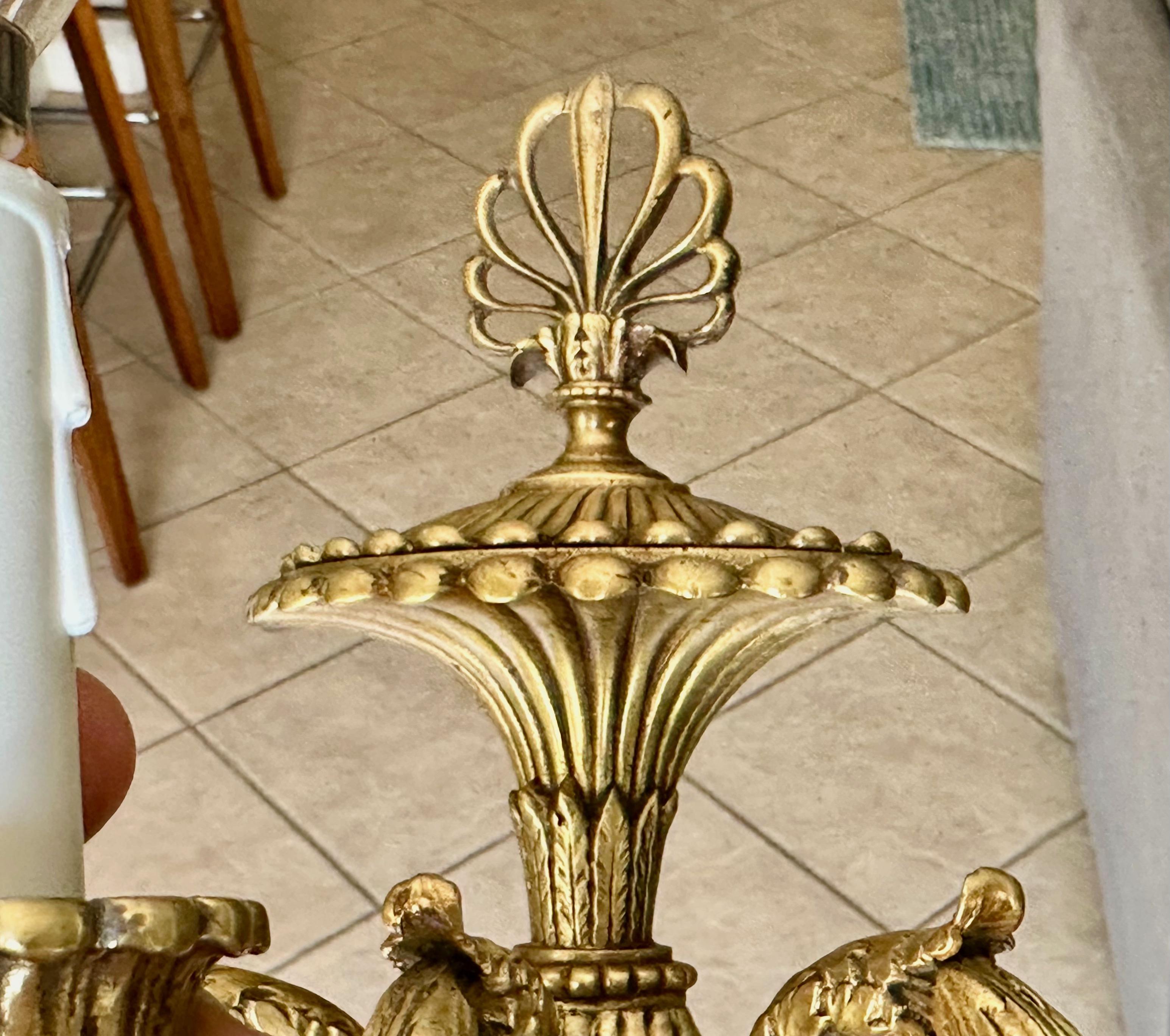 Pair French Empire 3 Arm Rams Head Wall Sconces en vente 6