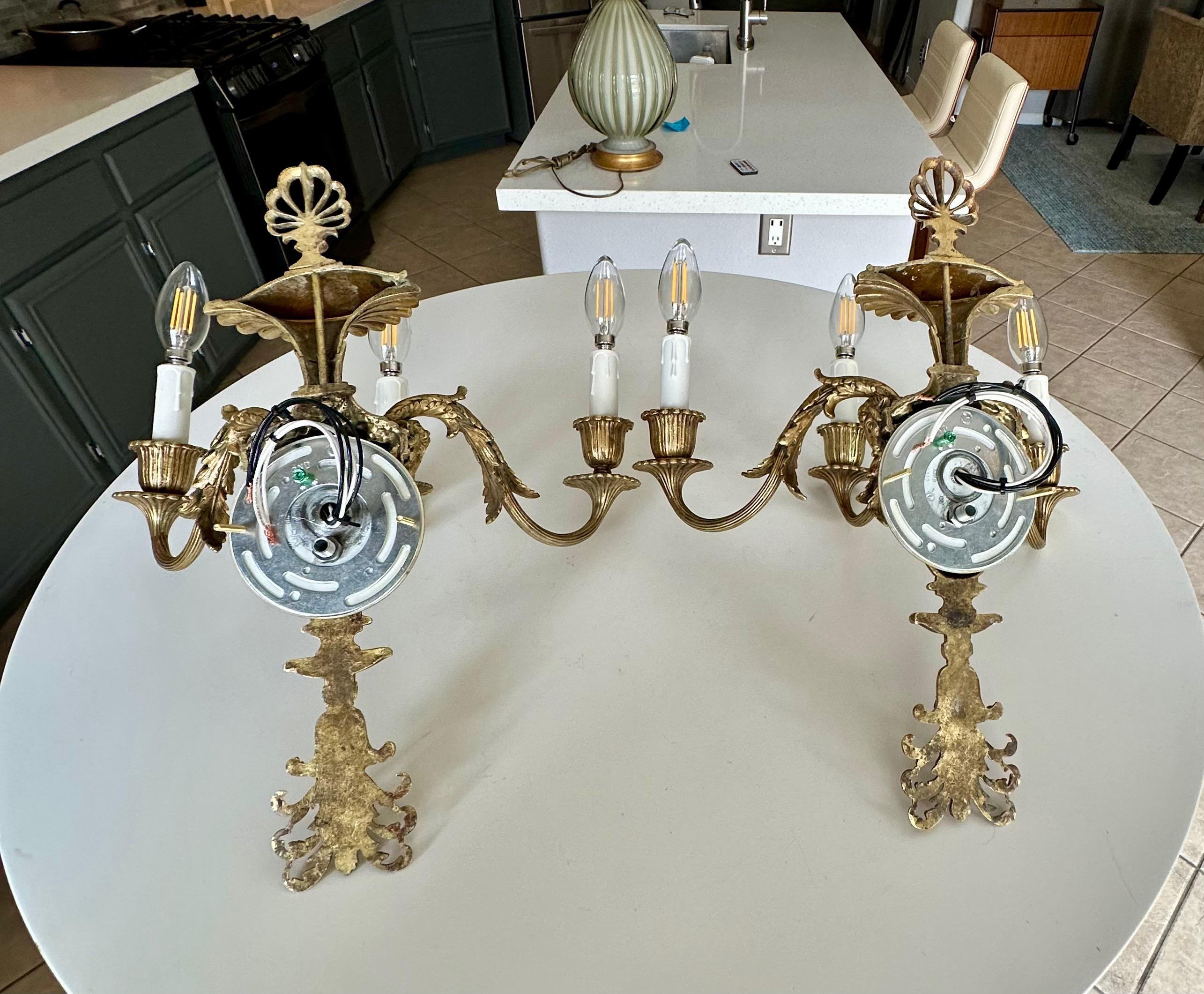 Pair French Empire 3 Arm Rams Head Wall Sconces en vente 10