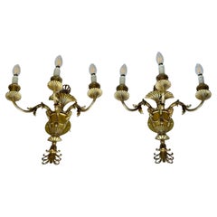Pair French Empire 3 Arm Rams Head Wall Sconces