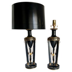 Paire de lampes de table Empire en tôle noire et or