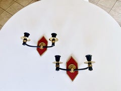 Pair French Empire Brass Lion Wall Candle Sconces