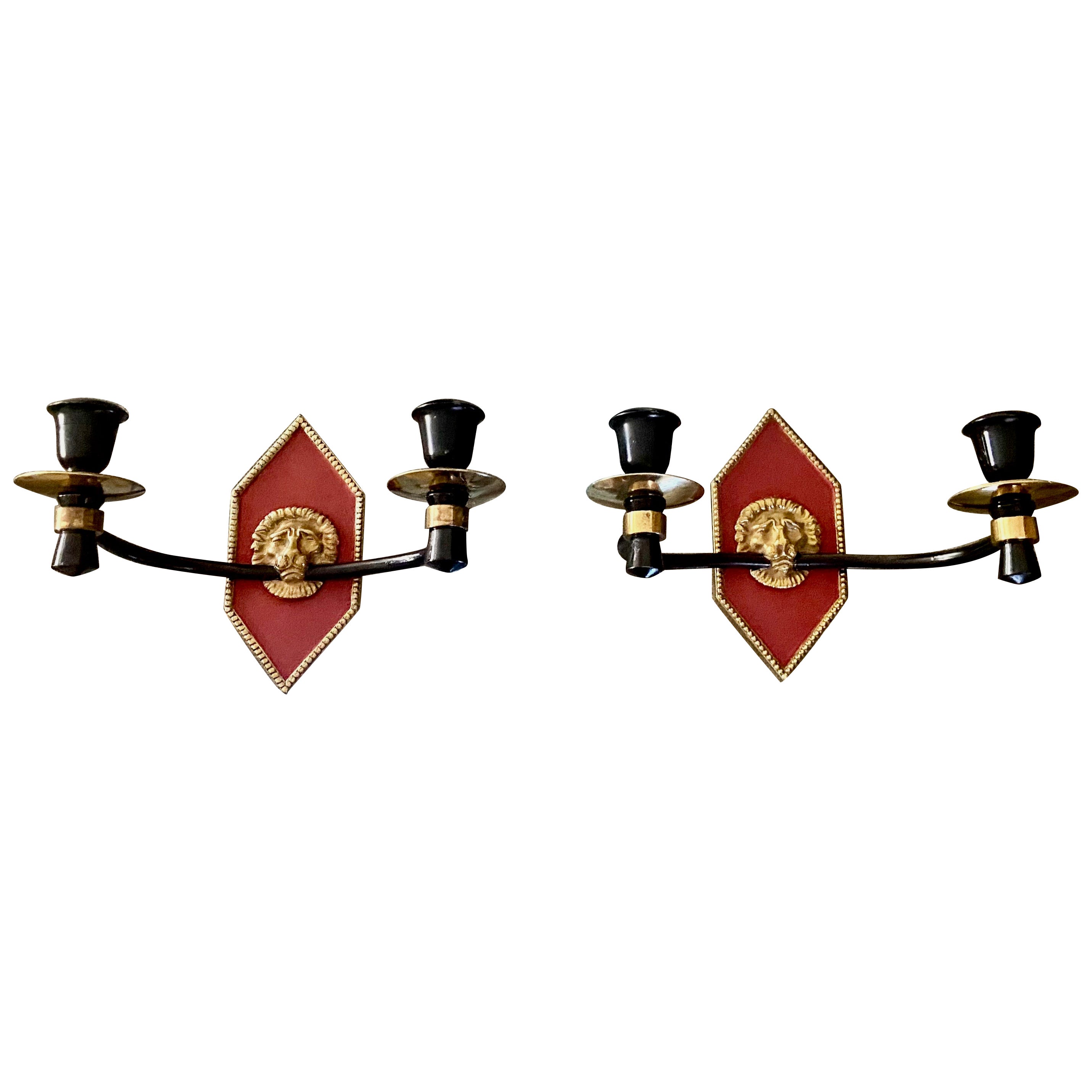 Coppia di candele da parete in ottone francese Impero