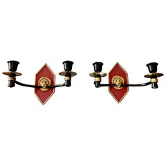 Pair French Empire Brass Lion Wall Candle Sconces