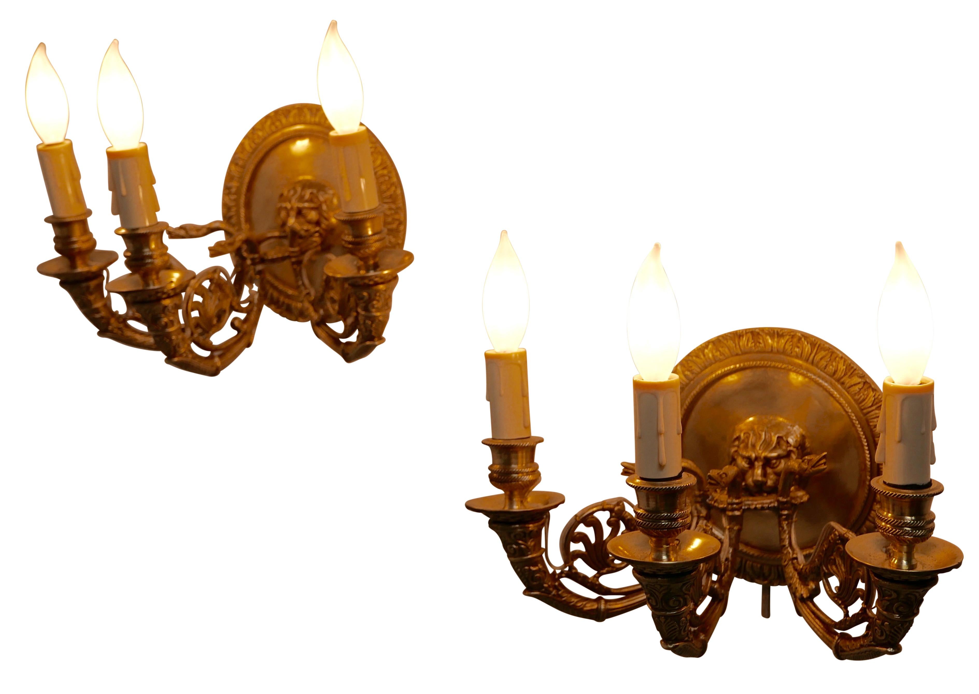Pair of French Empire Brass Sconces, Early 19th Century For Sale 7