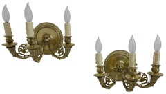 Pair of French Empire Brass Sconces, Early 19th Century