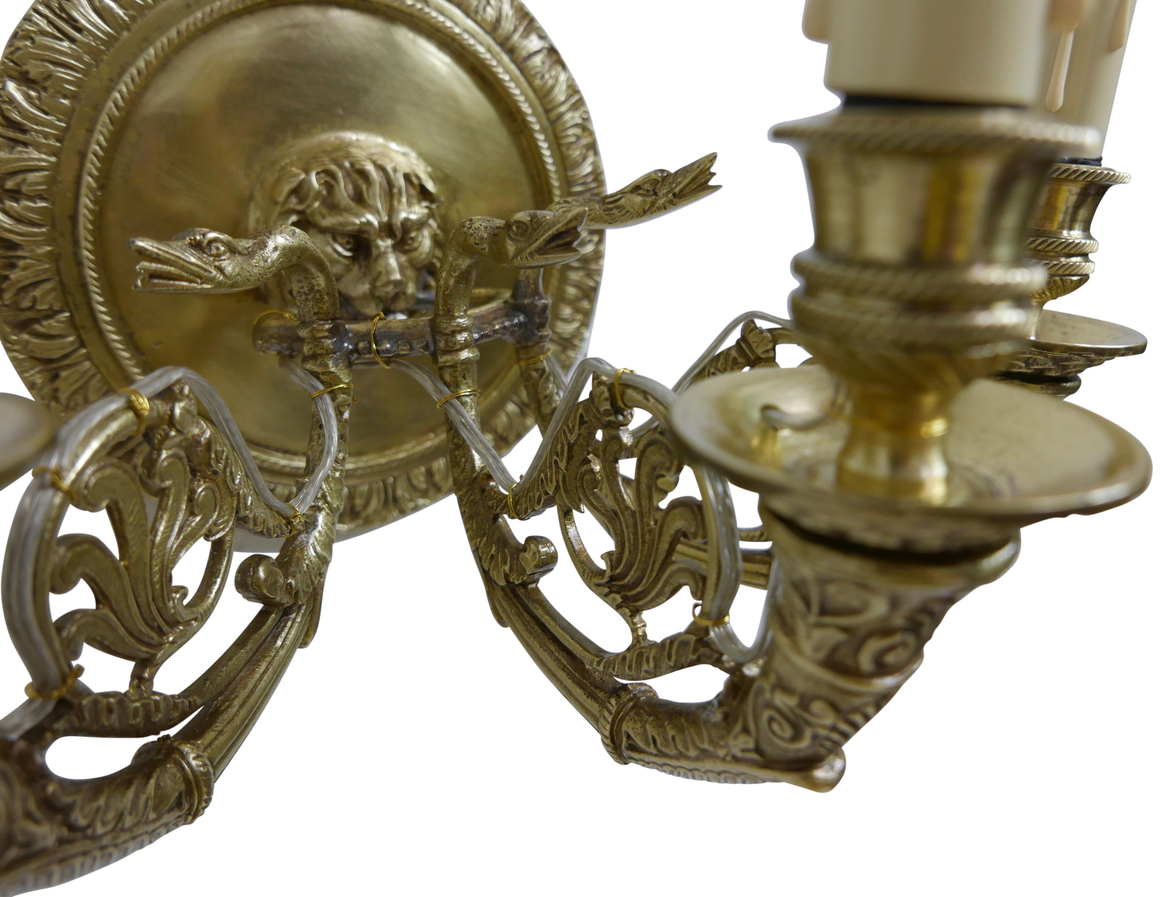 Pair of French Empire Brass Sconces, Early 19th Century For Sale 1