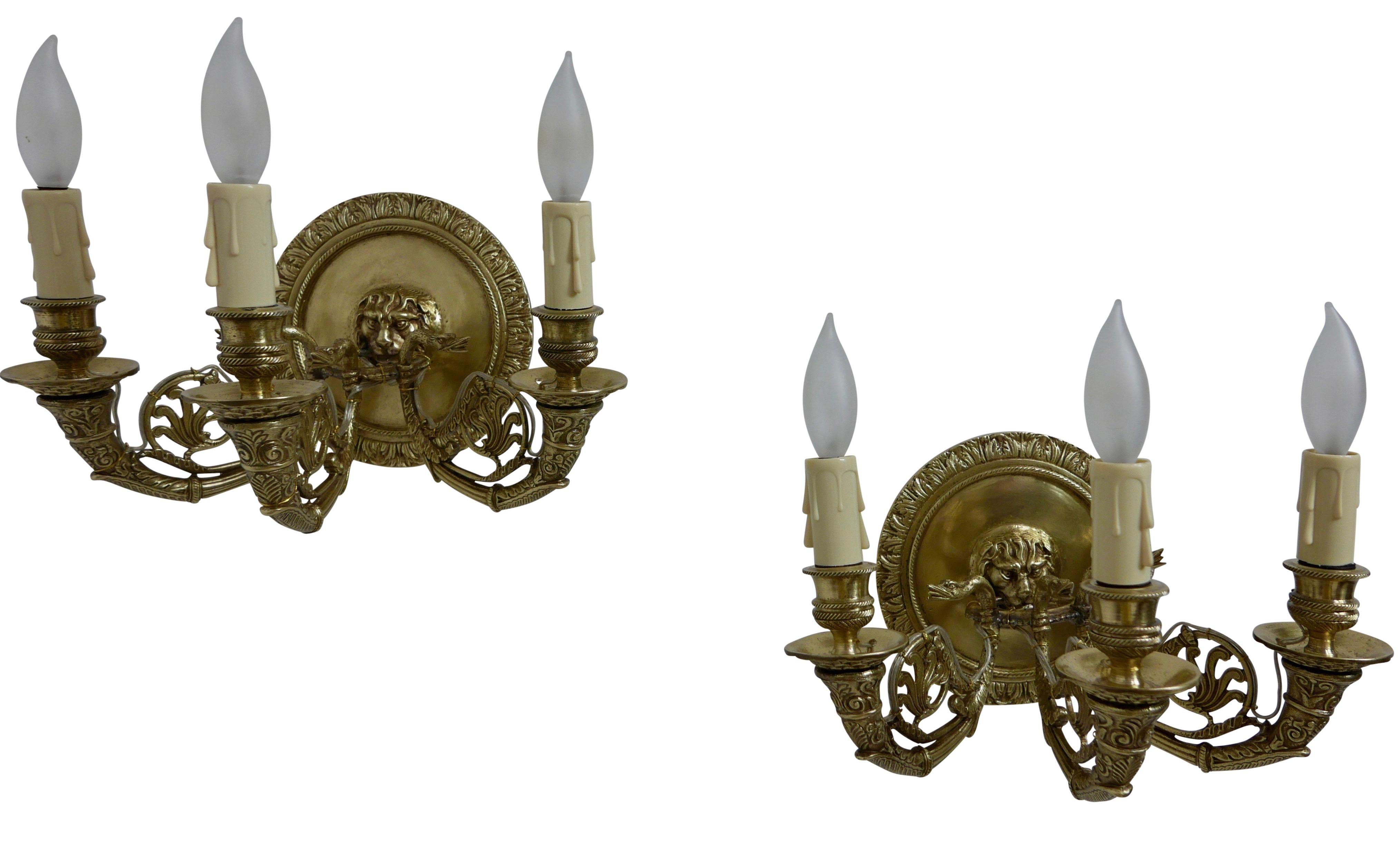 Pair of French Empire Brass Sconces, Early 19th Century For Sale 2