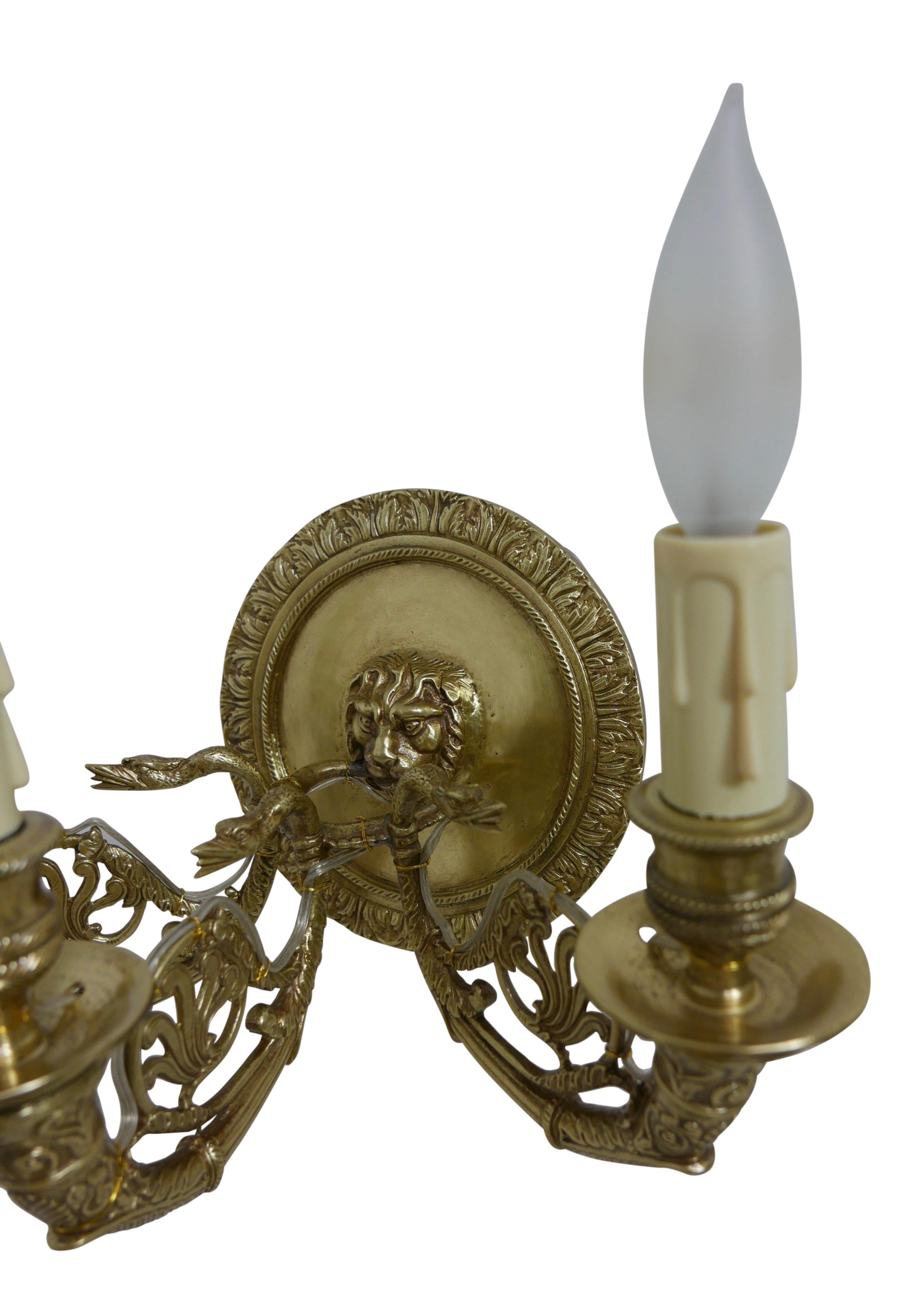 Pair of French Empire Brass Sconces, Early 19th Century For Sale 3