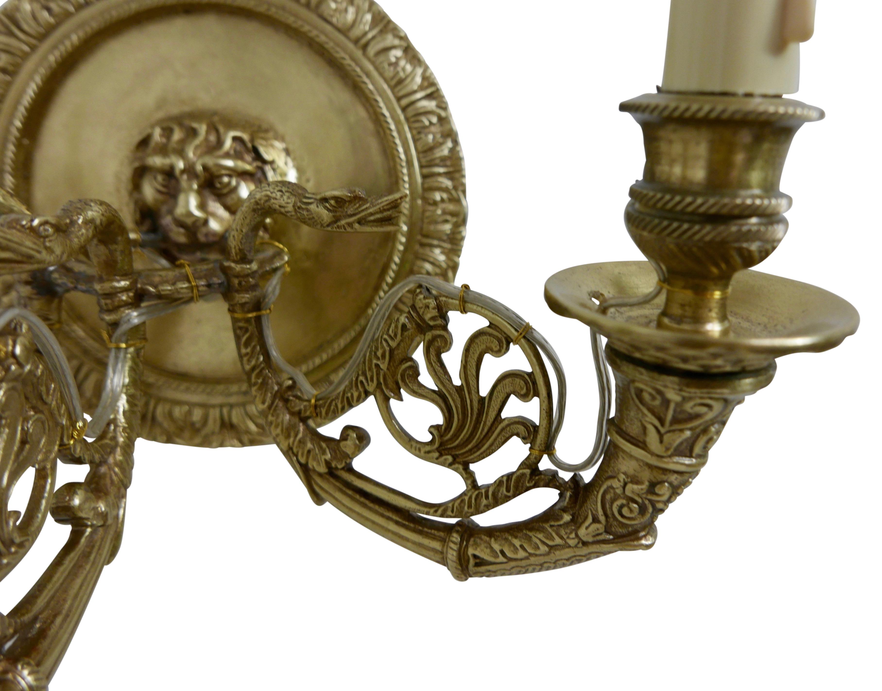 Pair of French Empire Brass Sconces, Early 19th Century For Sale 4